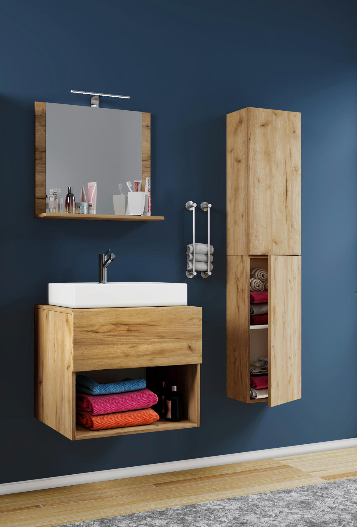Waschplatz 4tlg-Lendas Eiche Honig Nachbildung weiß B/H/T: ca. 60x52x52 cm 4tlg-Lendas - Eiche/weiß (60,00/52,00/52,00cm) - VCM Möbel