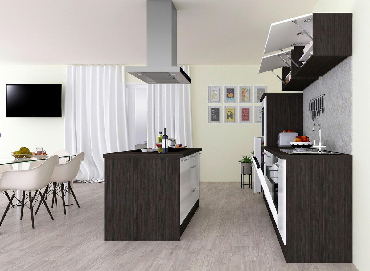 Respekta Inselküche Premium weiß hochglänzend B/H/T: ca. 310x200x270 cm Premium - Eiche/weiß (310,00/200,00/270,00cm) - Respekta