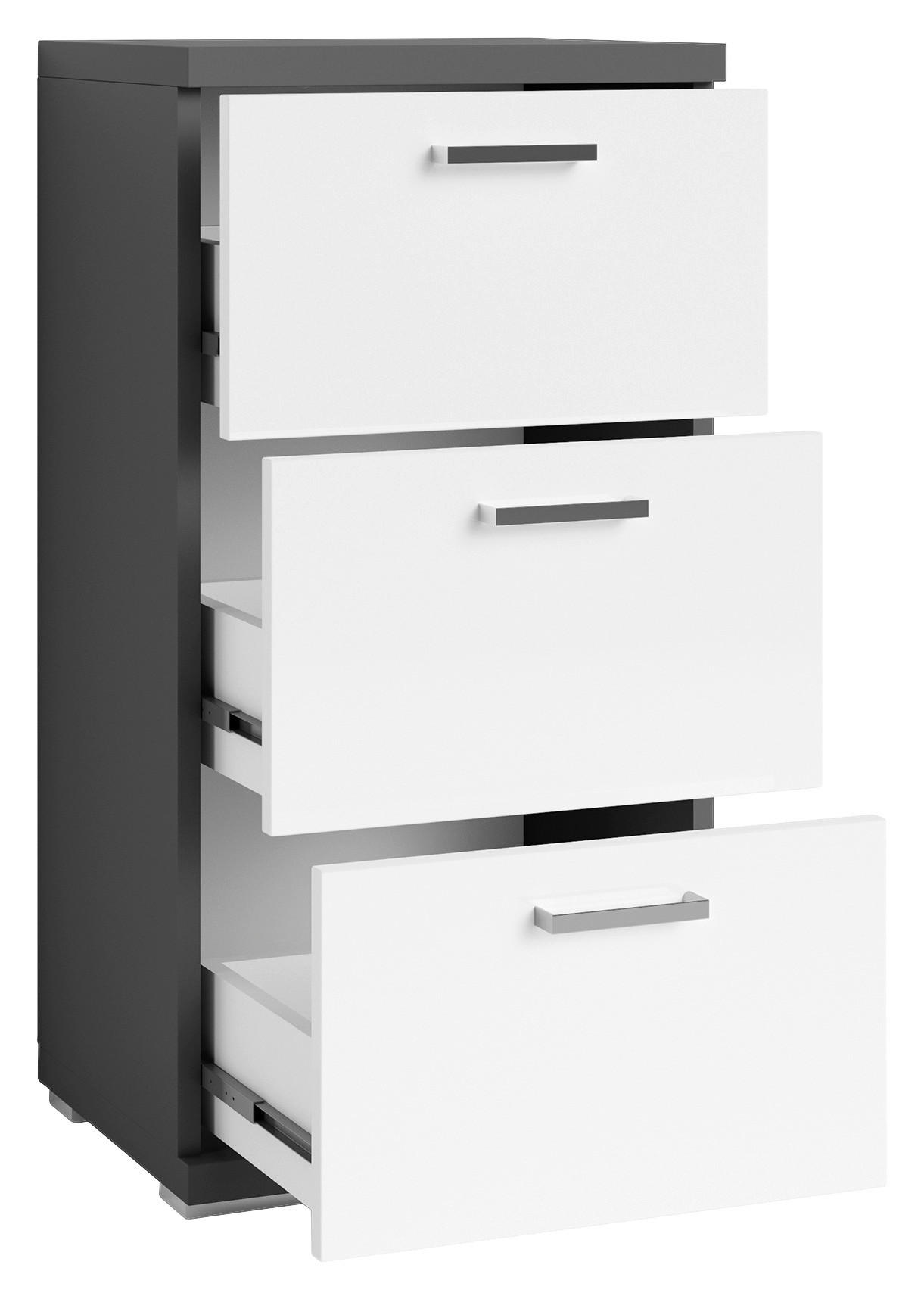 Schrank NEBRASKA anthrazit weiß Lack Hochglanz silber verchromt B/H/T: ca. 35,5x74x31,5 cm NEBRASKA - weiß/anthrazit (35,50/74,00/31,50cm) - byLIVING