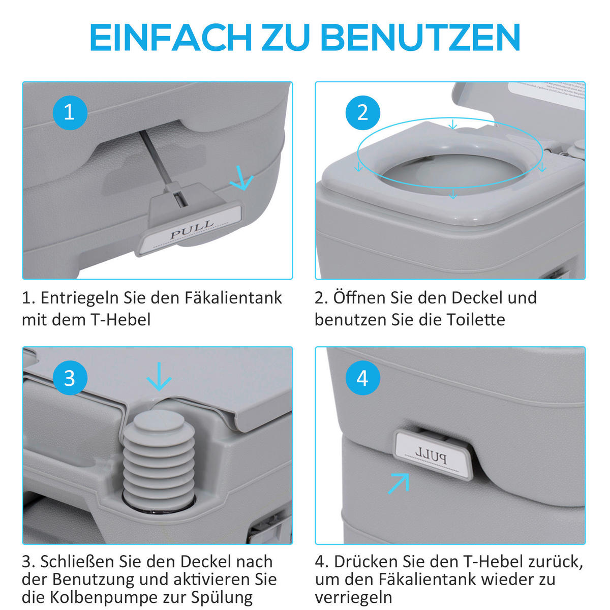 Outsunny Campingtoilette B/H/L: ca. 41x42,5x35,5 cm Campingtoilette - grau (35,50/41,00/42,50cm) - Outsunny