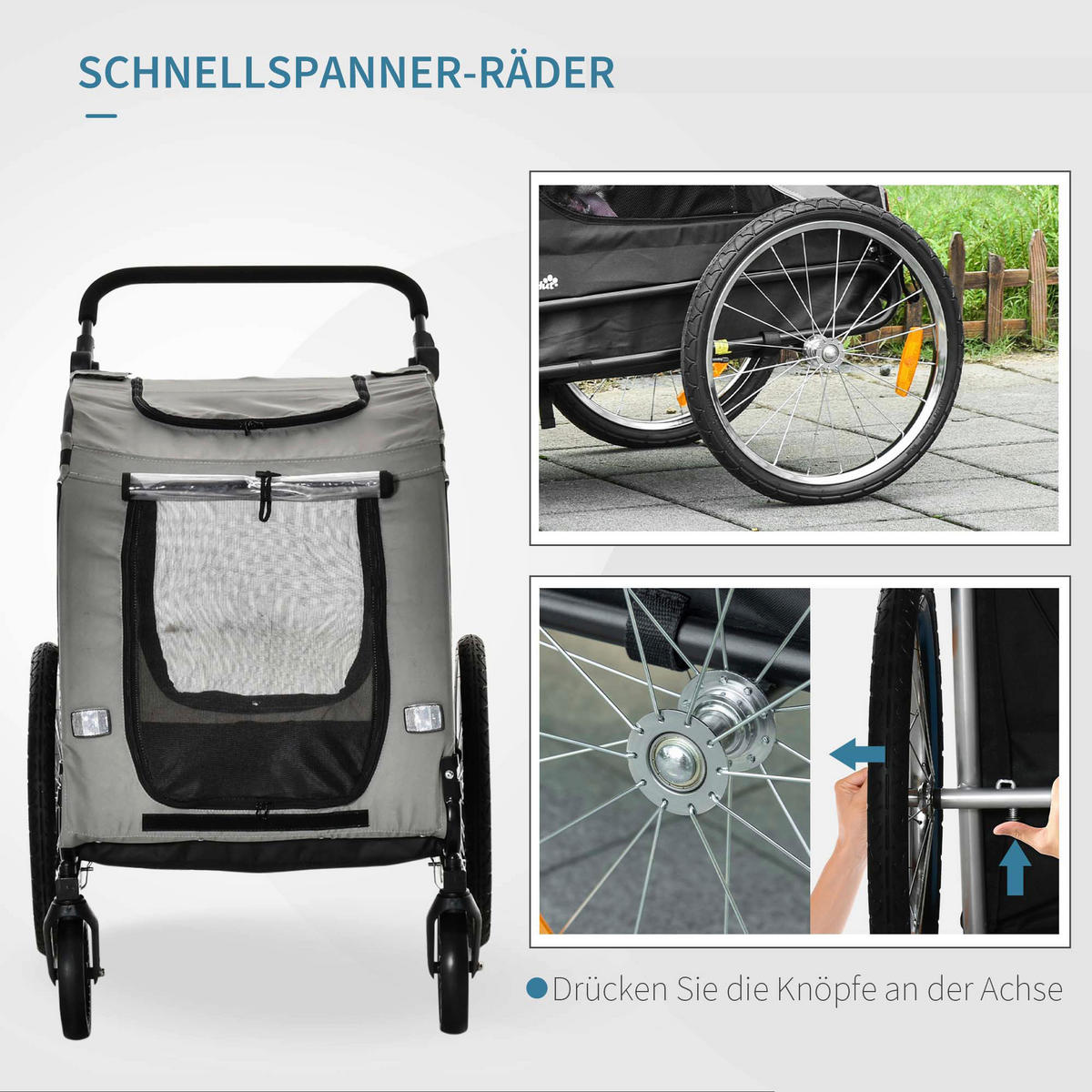 PawHut Hunde-Zubehör grau Edelstahl B/H/L: ca. 72,5x140x108 cm Hundwagen - grau (108,00/72,50/140,00cm) - PawHut
