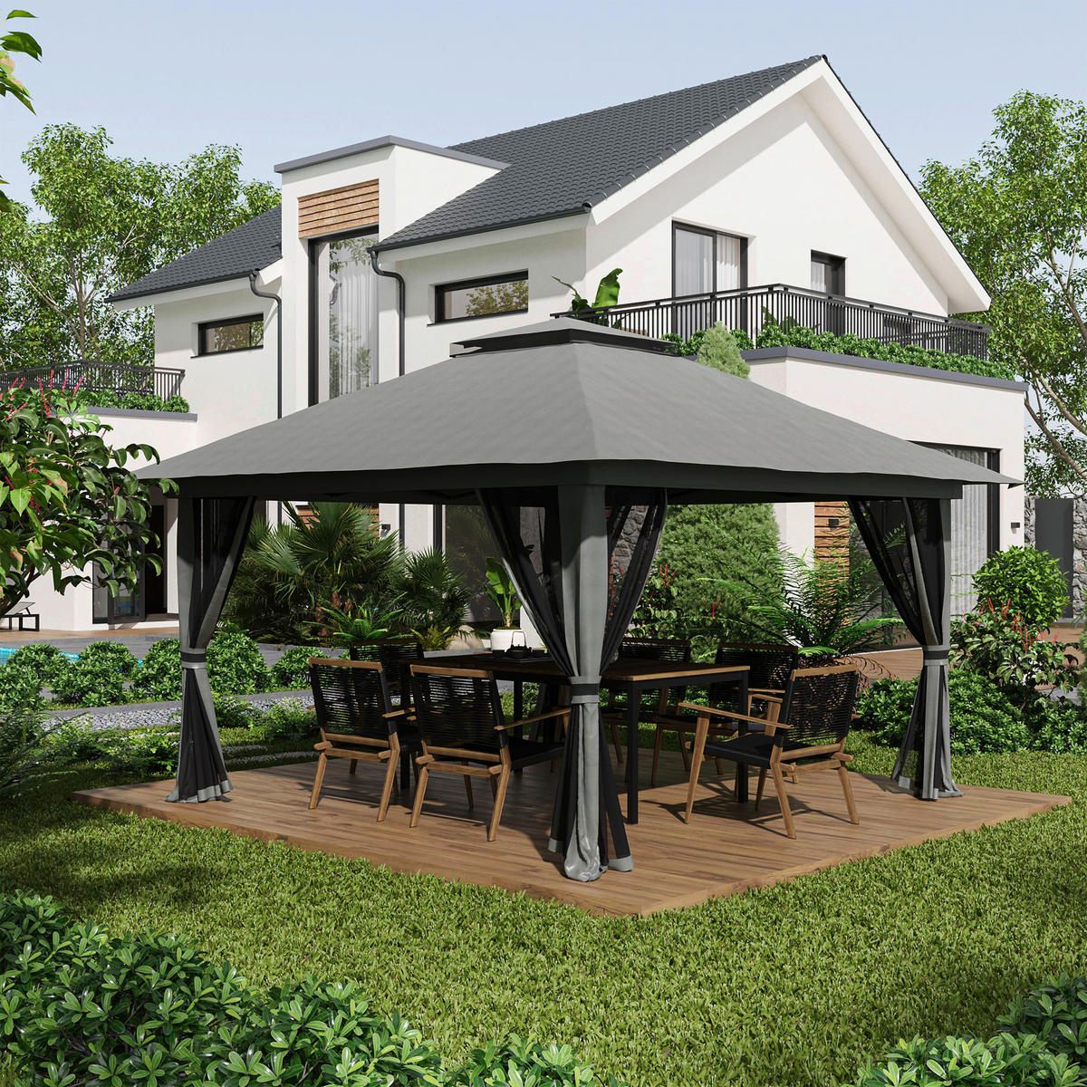 Outsunny Faltpavillon dunkelgrau Stoff B/H/L: ca. 392x283x392 cm Faltpavillon - dunkelgrau (392,00/392,00/283,00cm) - Outsunny