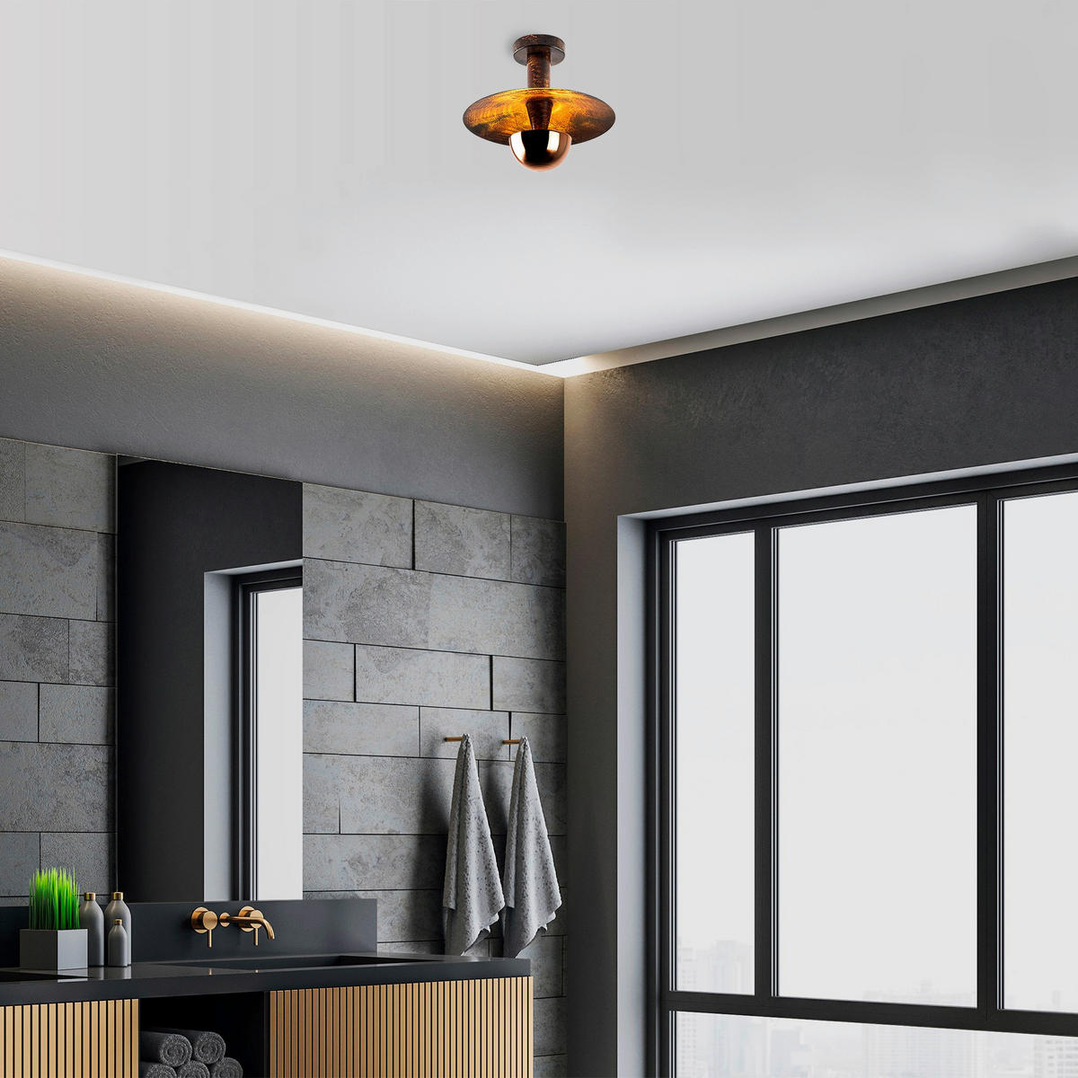 Opviq Deckenleuchte Kurt-13353 Kupfer Metall B/H/T/L/D: ca. 28x26x28x28x28 cm E27 1 Brennstellen Kurt - Kupfer (28,00/28,00/26,00cm) - Opviq