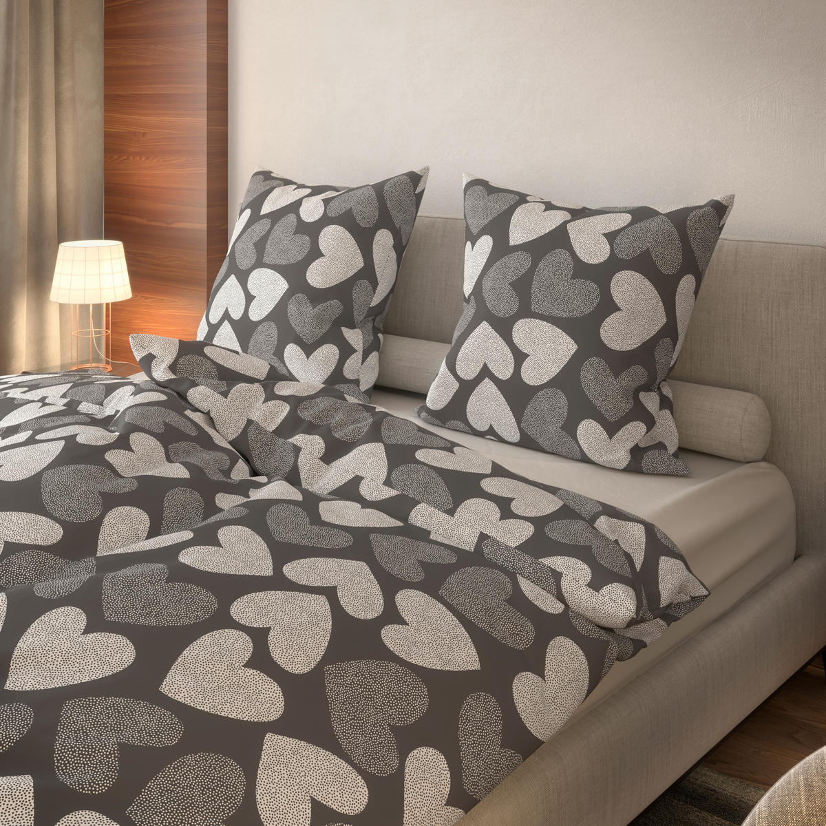 Microfaser Bettwäsche Fleece Bettwäsche_Fleece Herzen 135x200cm - grau (135,00/200,00cm)