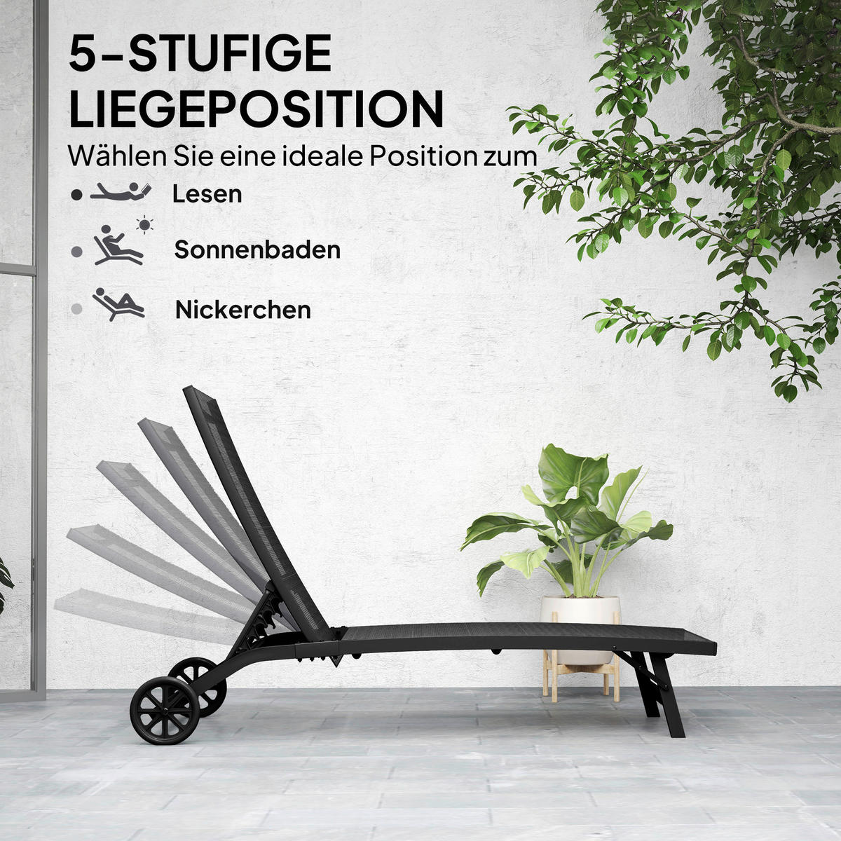 Outsunny Sonnenliege schwarz Aluminium B/H/L: ca. 165x102x66 cm Sonnenliege - schwarz (66,00/165,00/102,00cm) - Outsunny