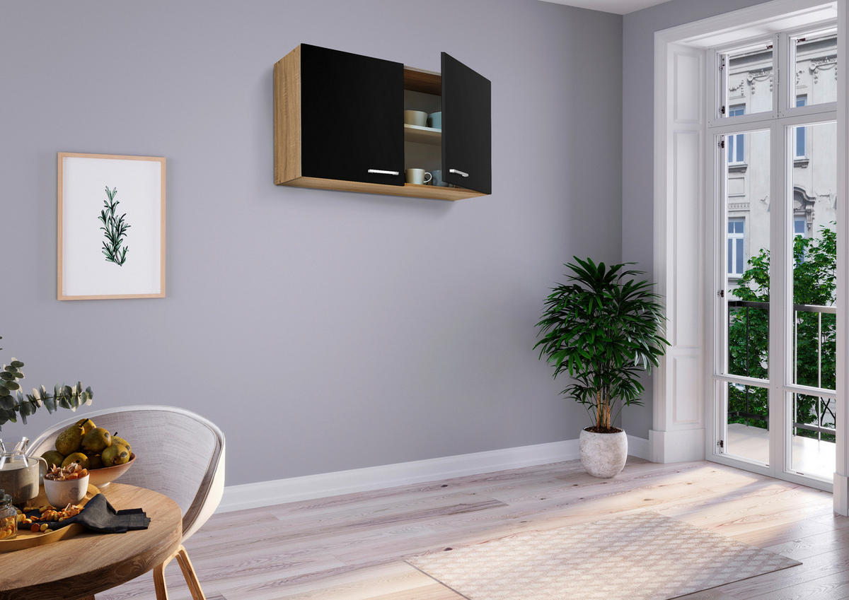 Respekta Miniküche 100 schwarz matt B/H/T: ca. 100x200x60 cm 100 - Eiche/schwarz (100,00/200,00/60,00cm) - Respekta