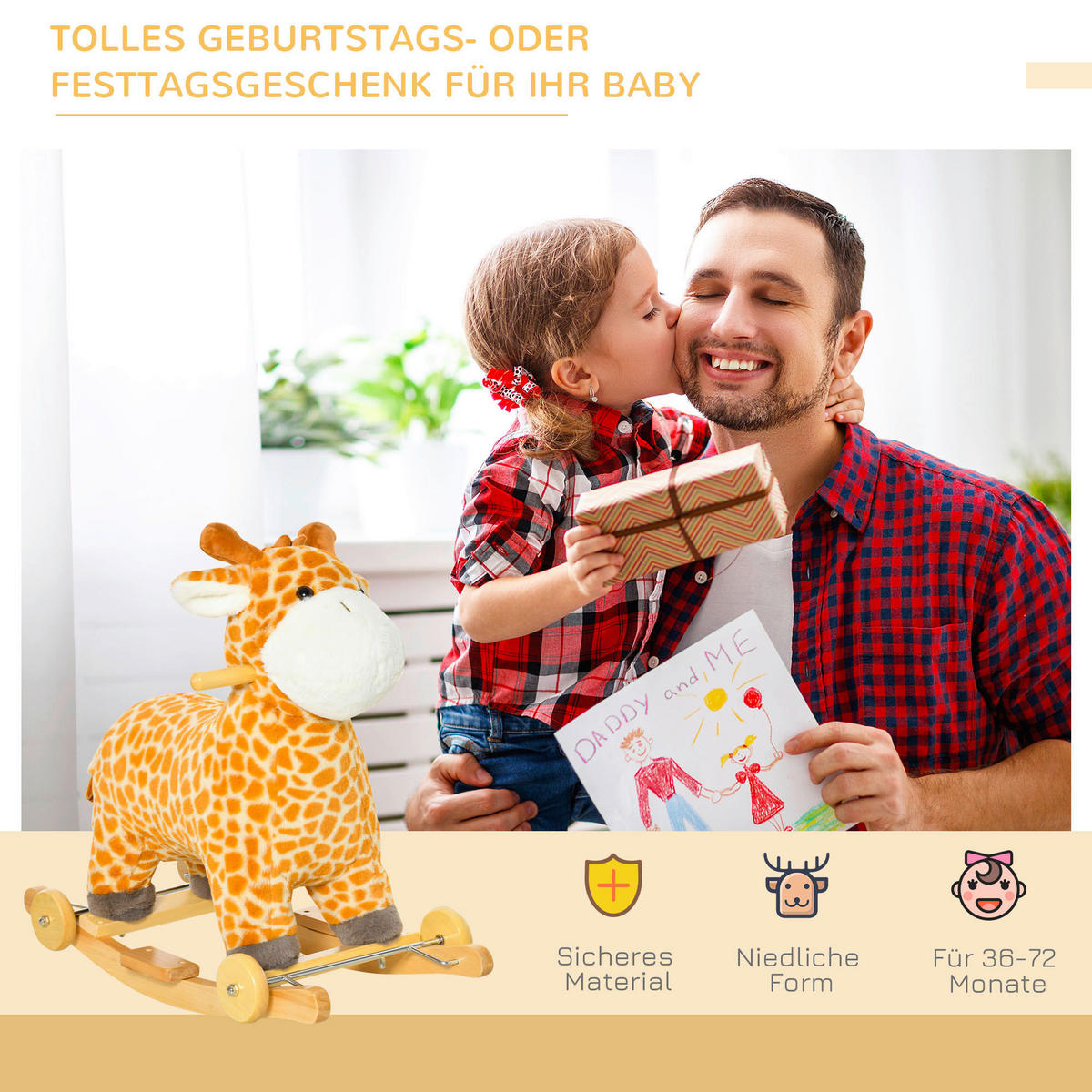 HOMCOM Schaukeltier B/H/L: ca. 38x63x63 cm Schaukeltier - gelb (63,00/38,00/63,00cm) - HOMCOM