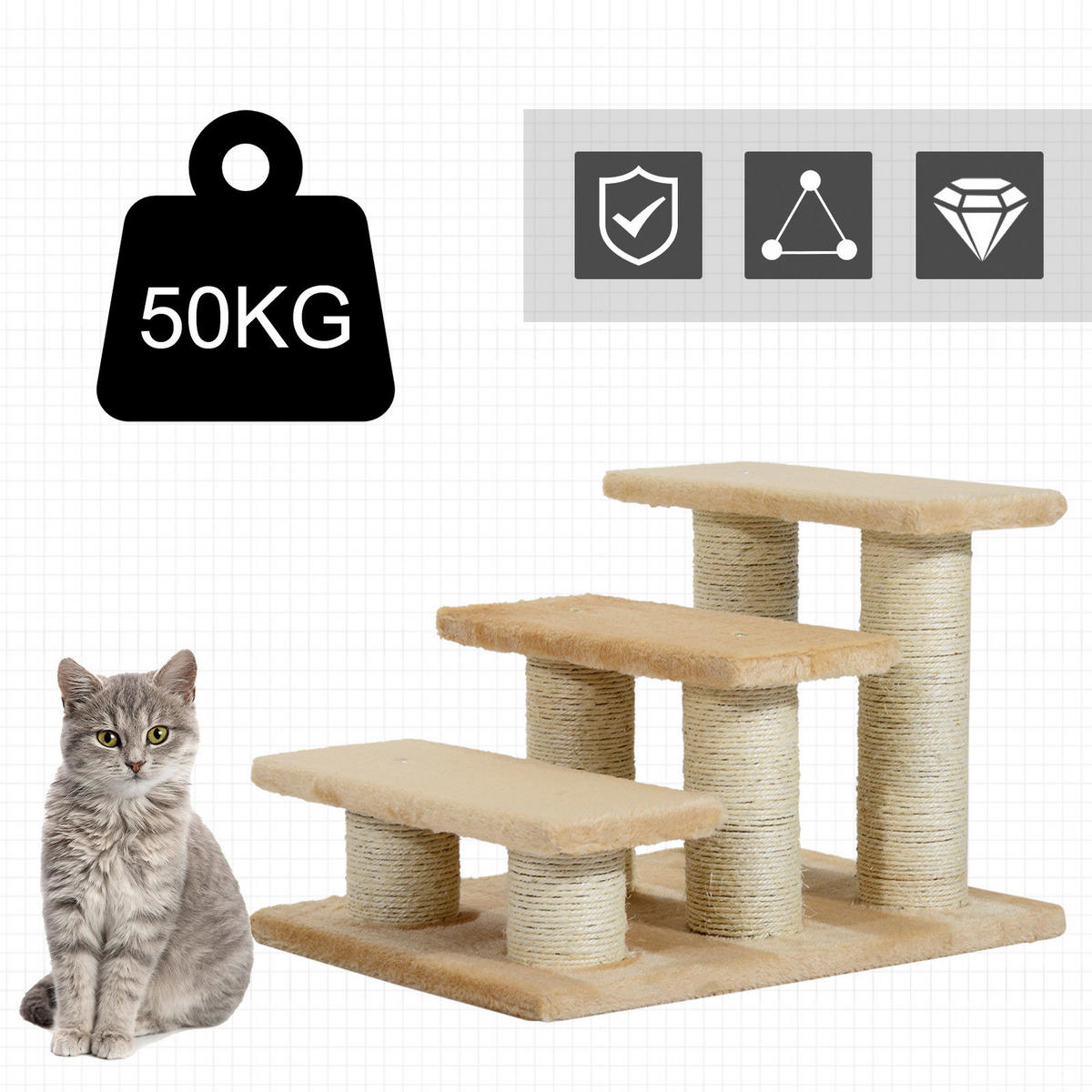 PawHut Katzentreppe beige Spanplatte B/H/L: ca. 35x34x45 cm Katzentreppe - beige (45,00/35,00/34,00cm) - PawHut