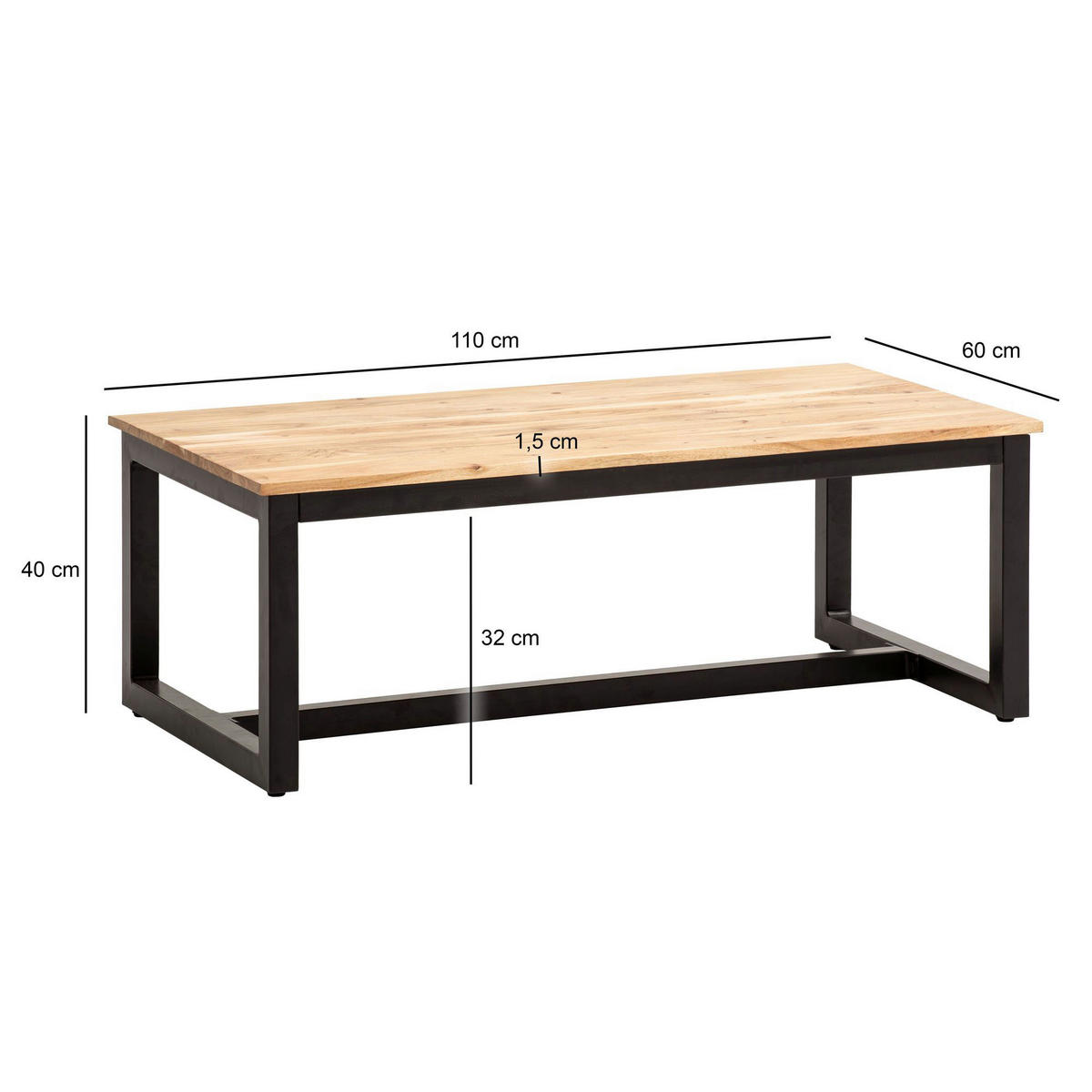 Couchtisch natur schwarz B/H/T: ca. 110x40x60 cm Couchtisch - natur/schwarz (110,00/40,00/60,00cm) - Wohnling