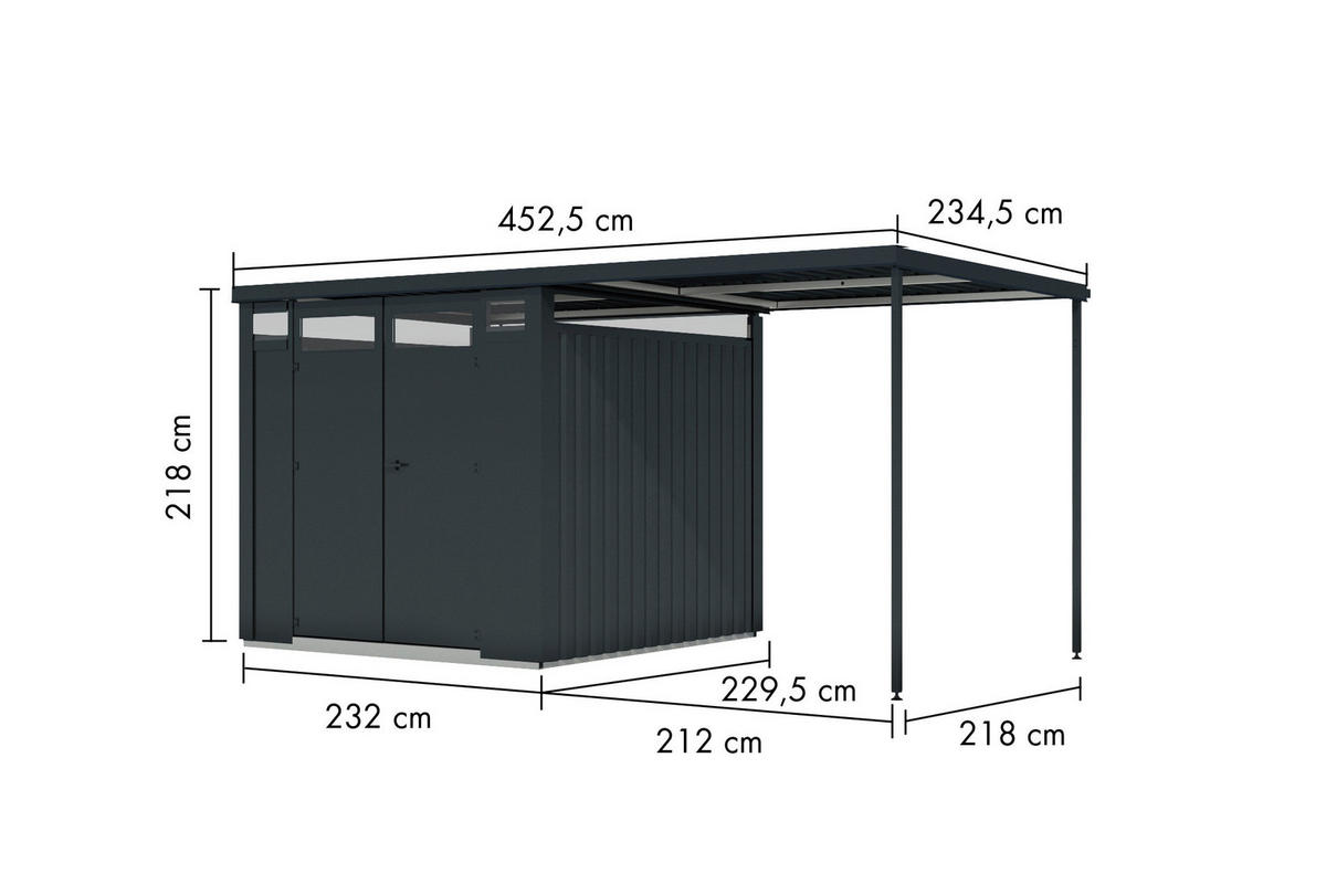 Karibu Gartenhaus Nessa 2 anthrazit B/H/L: ca. 230x215x448 cm Nessa 2 - anthrazit (448,00/230,00/215,00cm) - Karibu
