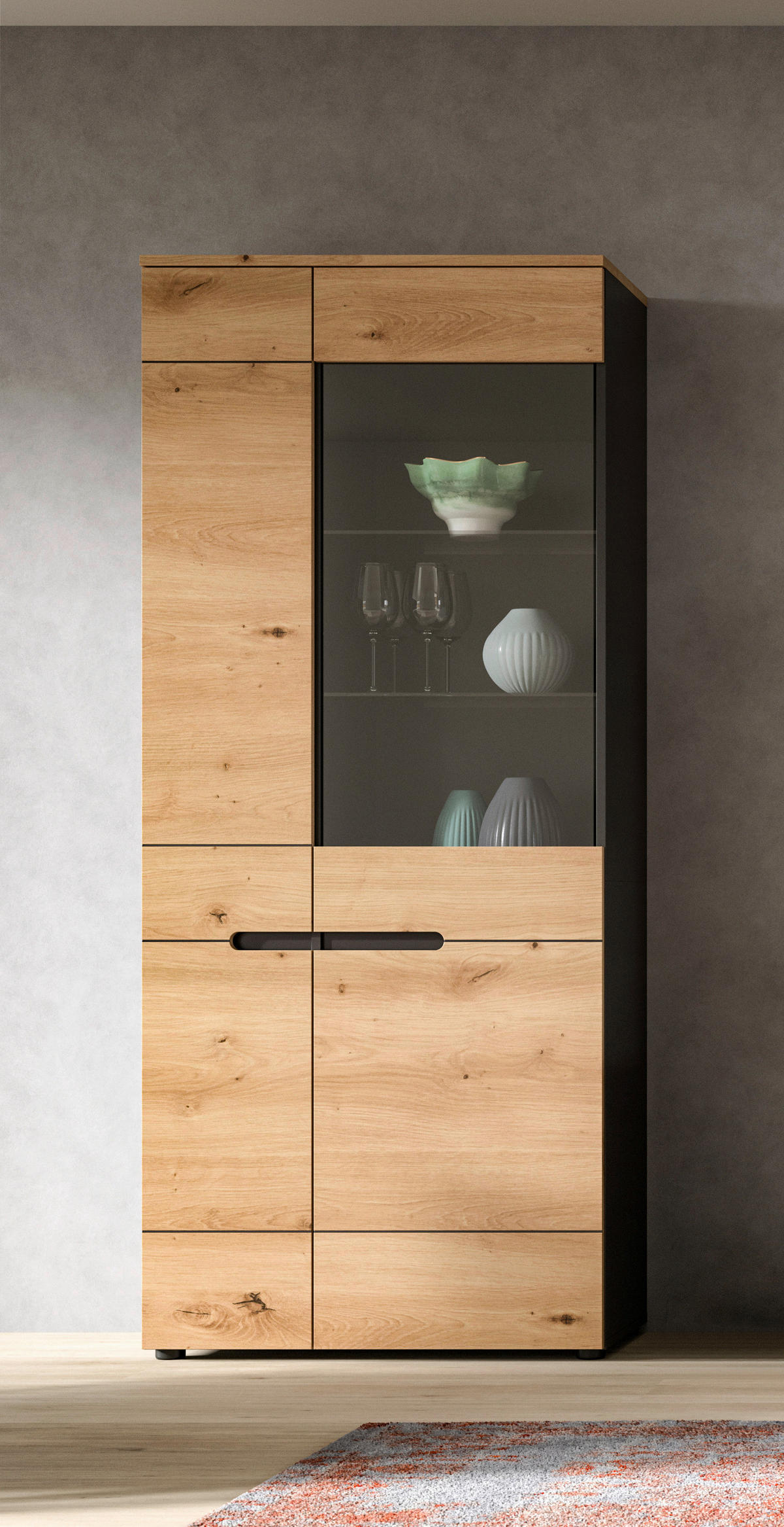 Vitrine Canu basaltgrau Nachbildung Artisan Oak Nachbildung B/H/T: ca. 190x80x37 cm Canu - basaltgrau (190,00/80,00/37,00cm) - xonox.home