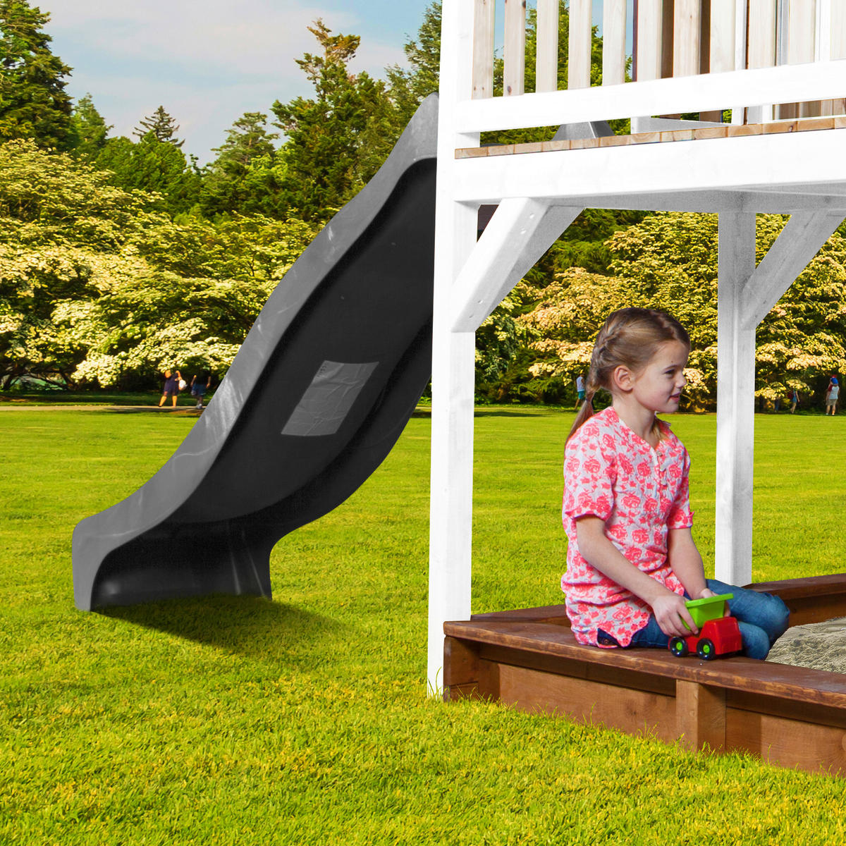 AXI Spielhaus Liam braun B/H/L: ca. 613x291x277 cm Liam - braun/weiß (277,00/613,00/291,00cm) - AXI
