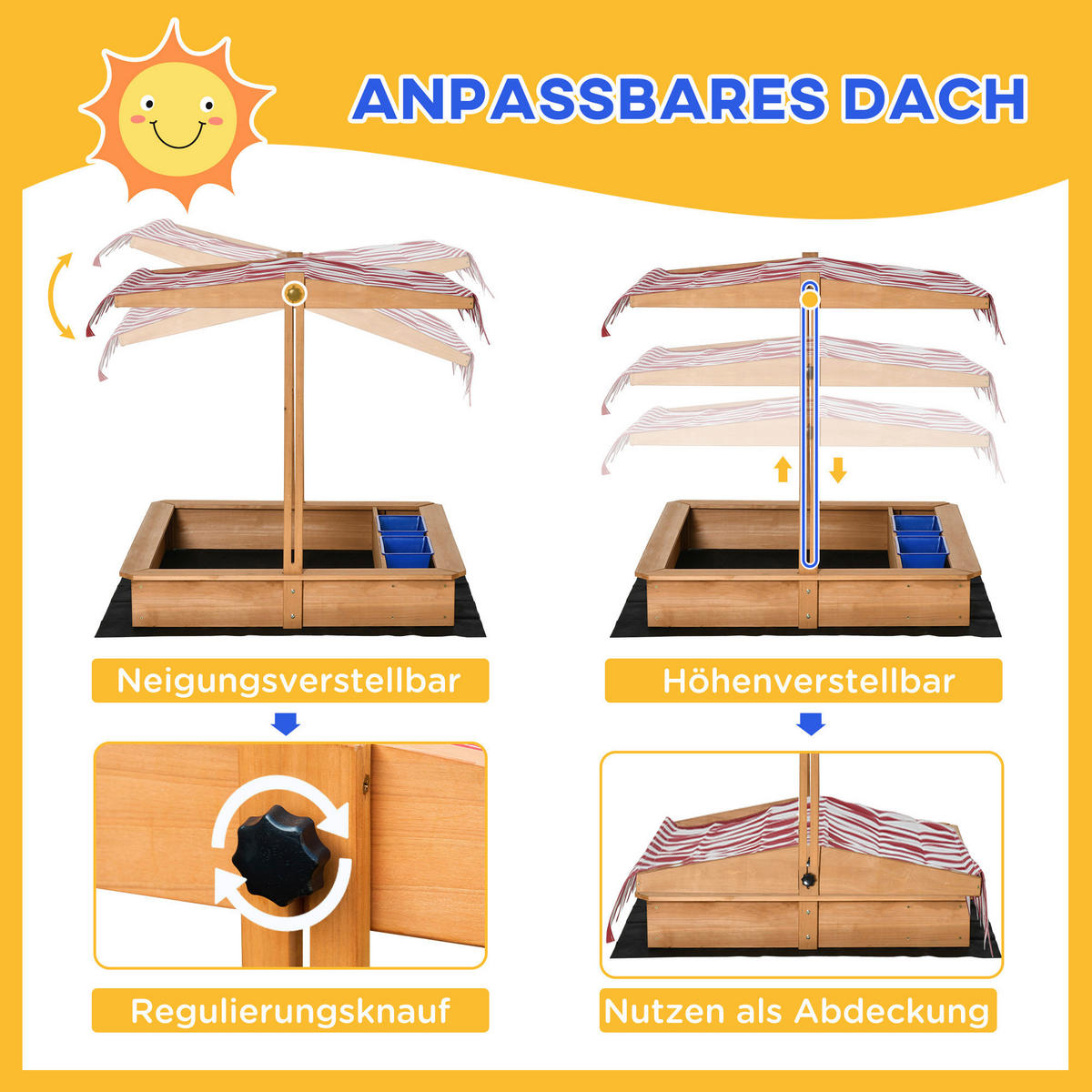 Outsunny Sandkasten gelb B/H/L: ca. 107,5x107,5x110 cm Sandkasten - gelb (110,00/107,50/107,50cm) - Outsunny