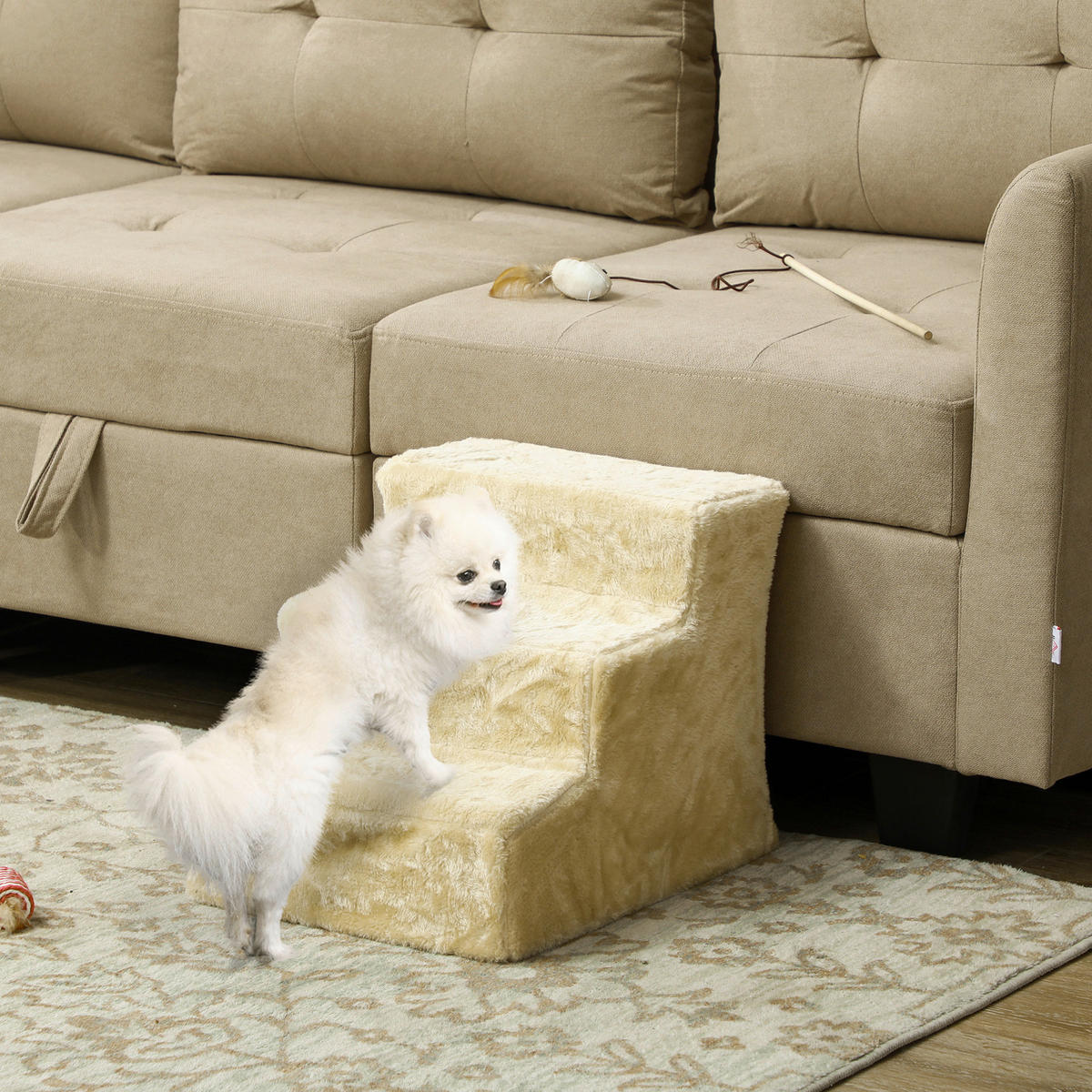 PawHut Haustiertreppe beige Plüsch B/H/L: ca. 35x35x46 cm Haustiertreppe - beige (46,00/35,00/35,00cm) - PawHut