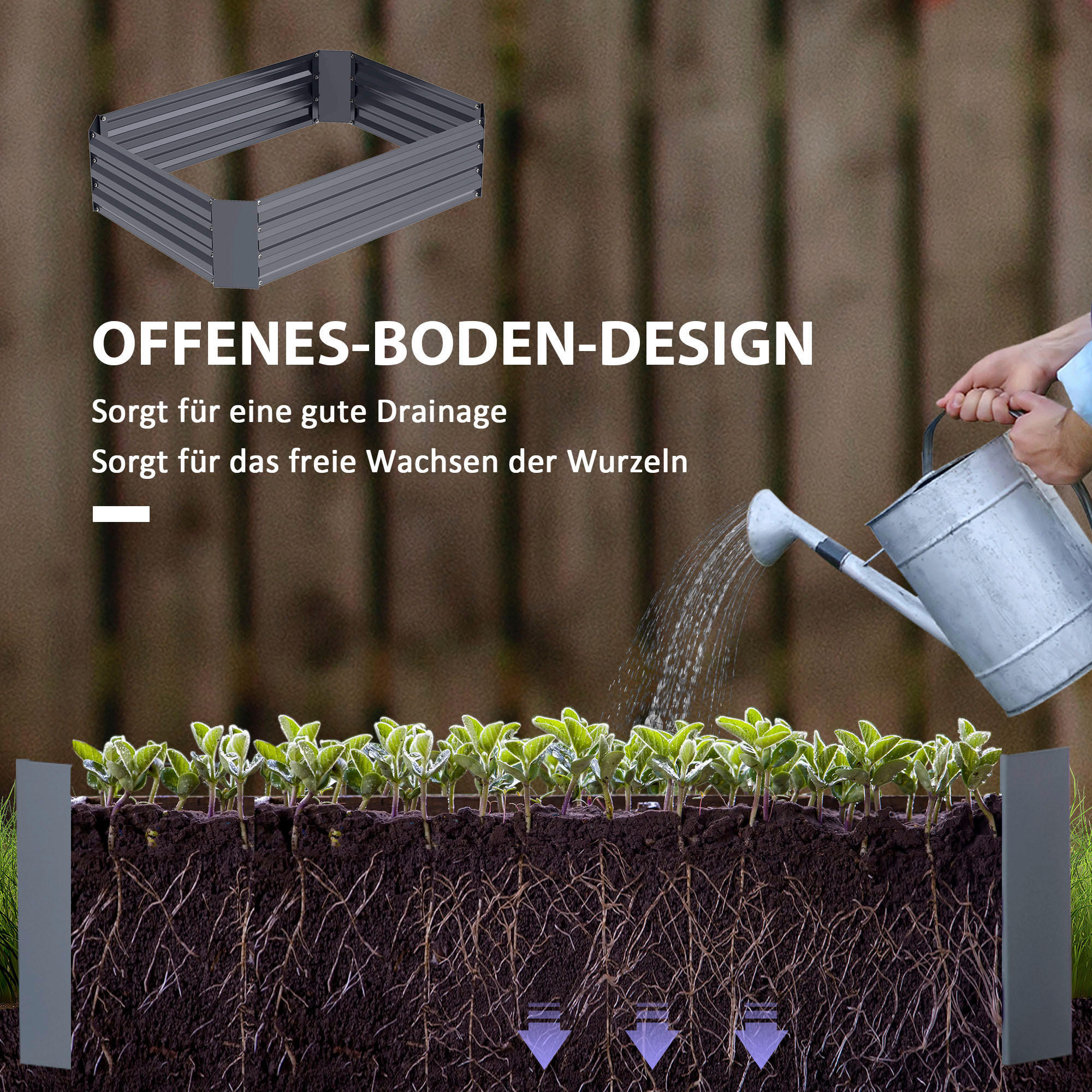 Thumbnail - Outsunny Hochbeet dunkelgrau Stahl B/H/L: ca. 90x30x120 cm