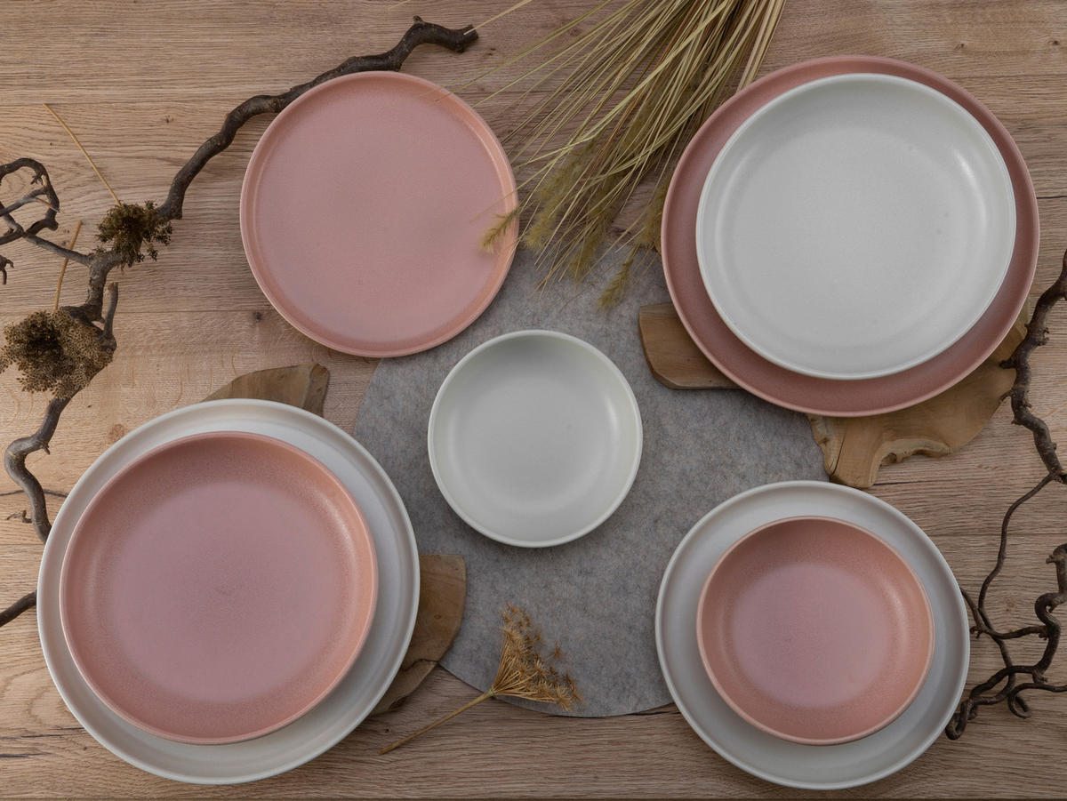 CreaTable Tafelservice Uno Rusty rosé Steinzeug 8 tlg. Uno Rusty - offwhite/rosé - CreaTable
