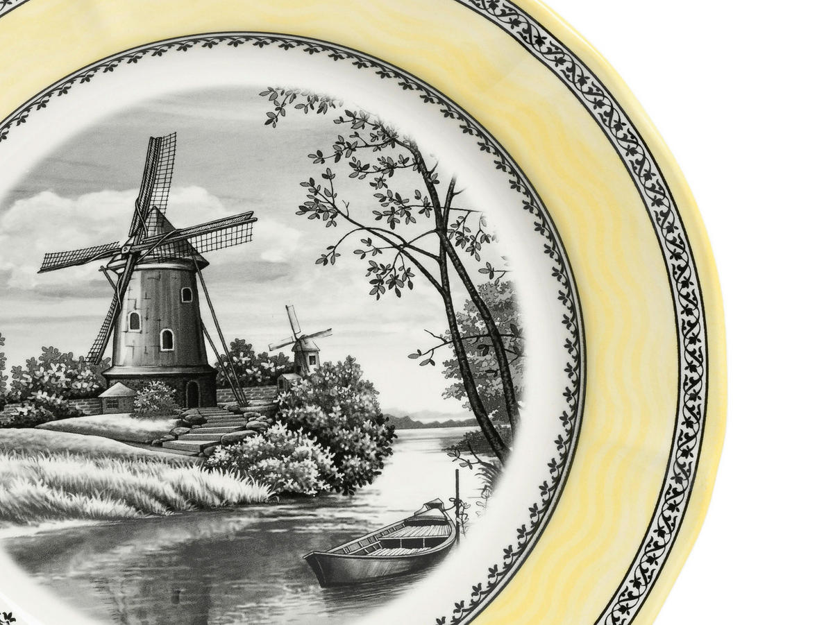 CreaTable Servierschalen-Set Windmühle gelb Steingut 18 tlg. Windmühle - gelb (33,00/33,00/31,00cm) - CreaTable