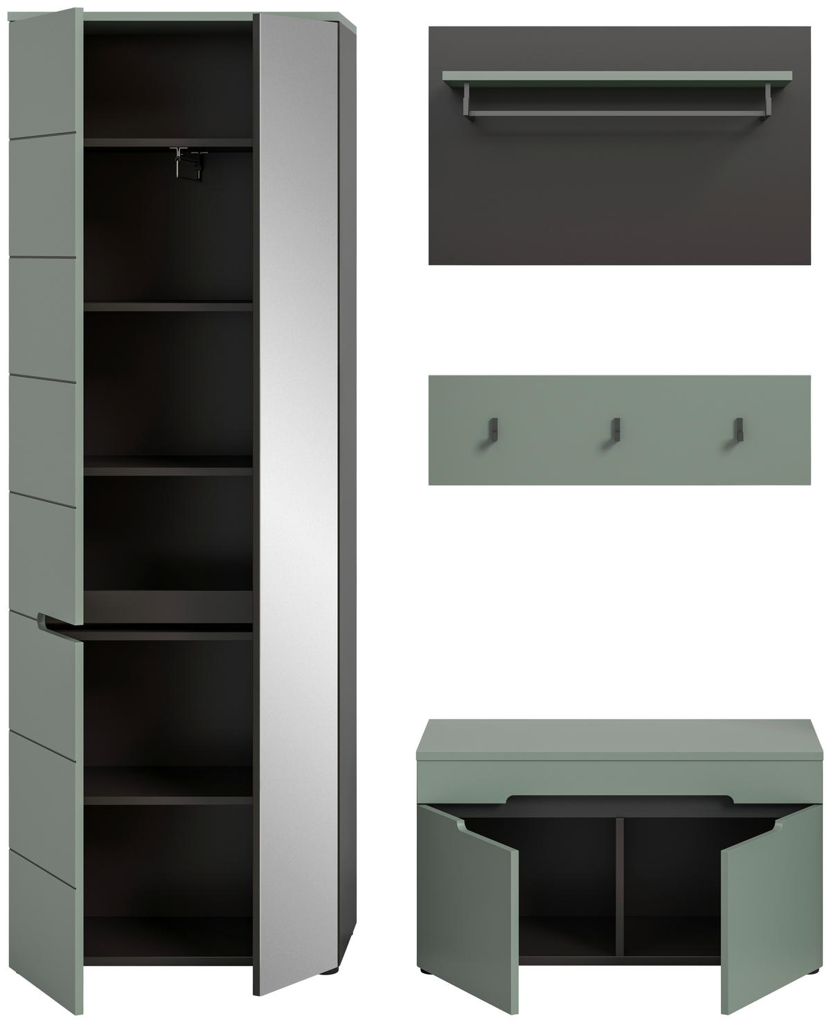 Garderobe Canu grün basaltgrau Nachbildung B/H/T: ca. 160x190x37 cm Canu - basaltgrau/grün (160,00/190,00/37,00cm) - xonox.home