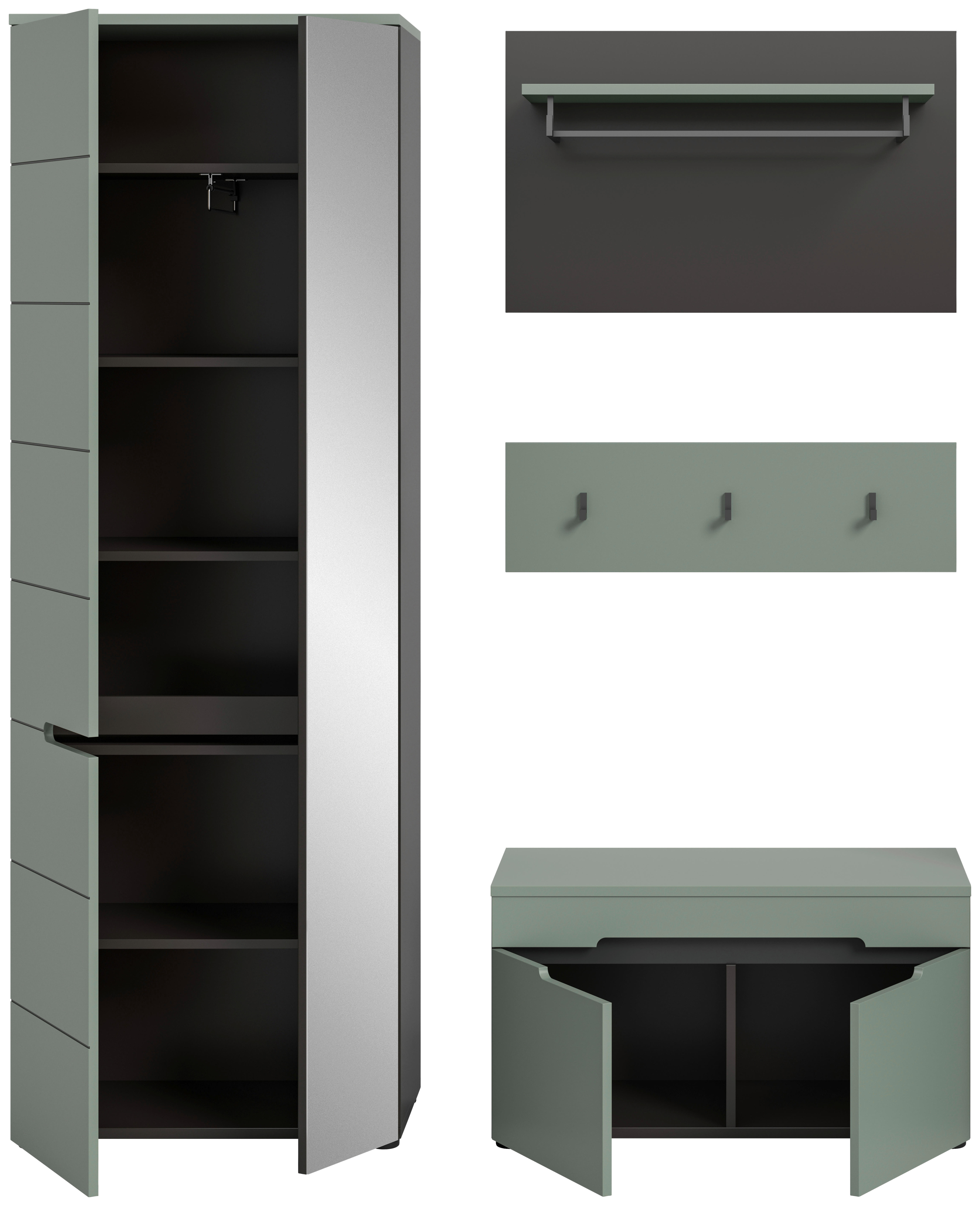 Thumbnail - Garderobe Canu grün basaltgrau Nachbildung B/H/T: ca. 160x190x37 cm