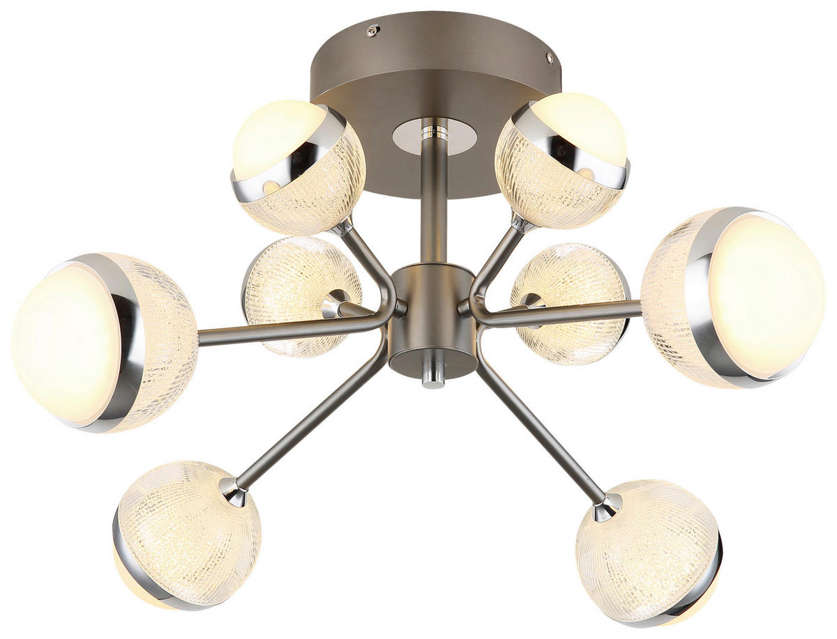 GLOBO LED-Deckenleuchte titanfarbig Chrom transparent Aluminium Acryl Metall H/D: ca. 29x61 cm UNTSY - titanfarbig/Chrom (61,00/29,00cm) - GLOBO