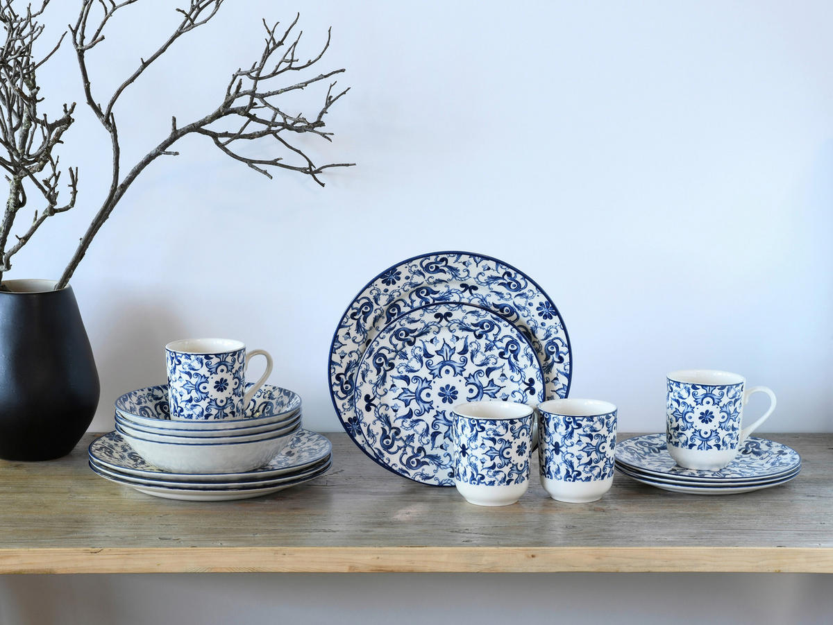 CreaTable Kombiservice Fresco blau Steingut 16 tlg. Fresco - blau (33,00/33,00/30,50cm) - CreaTable