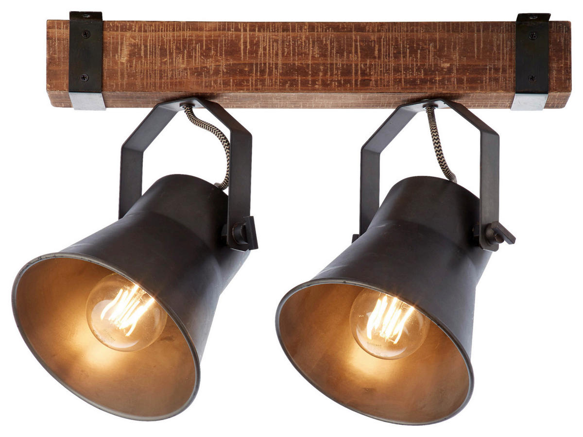 Brilliant Spotbalken 82129/46 schwarz braun Metall Holz B/H/T: ca. 40x24x17 cm E27 2 Brennstellen Plow - braun/schwarz (40,00/24,00/17,00cm) - Brilliant