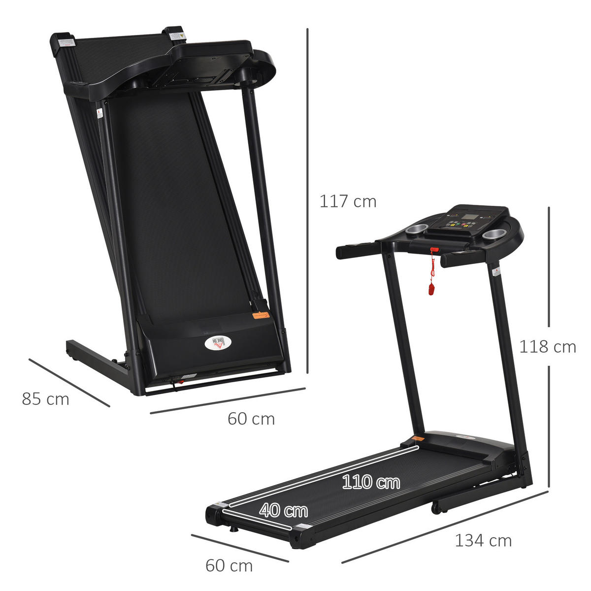 HOMCOM Fitness-Zubehör grau Polypropylen B/H/L: ca. 60x134x118 cm Laufband - schwarz/grau (118,00/60,00/134,00cm) - HOMCOM