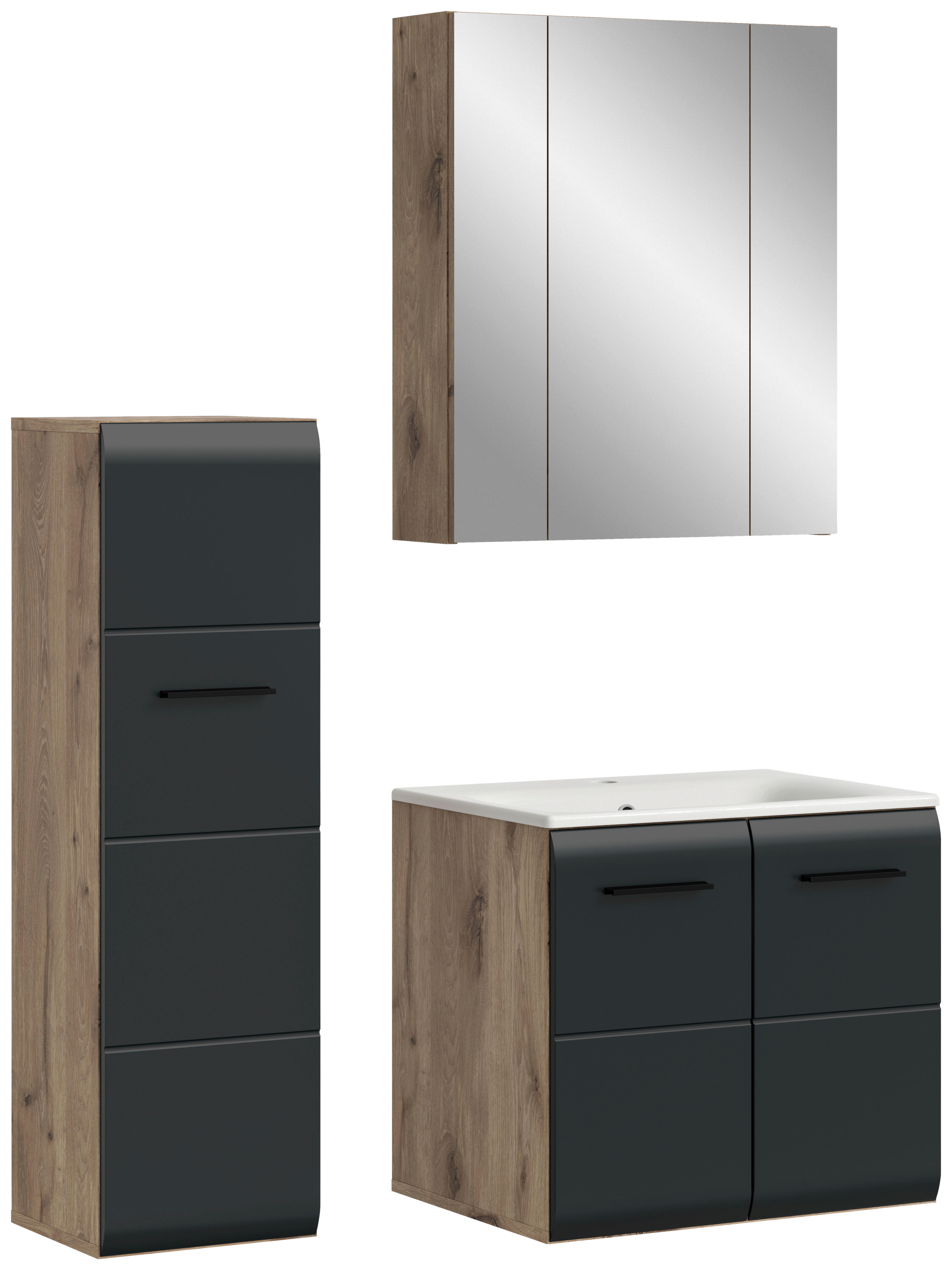 Badezimmer-Set Ice Nox Oak Nachbildung schwarz matt B/H/T: ca. 105x185x46 cm Ice - schwarz (105,00/185,00/46,00cm) - xonox.home