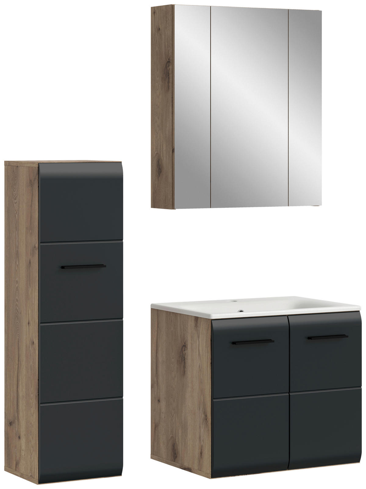 Badezimmer-Set Ice Nox Oak Nachbildung schwarz matt B/H/T: ca. 105x185x46 cm Ice - schwarz (105,00/185,00/46,00cm) - xonox.home