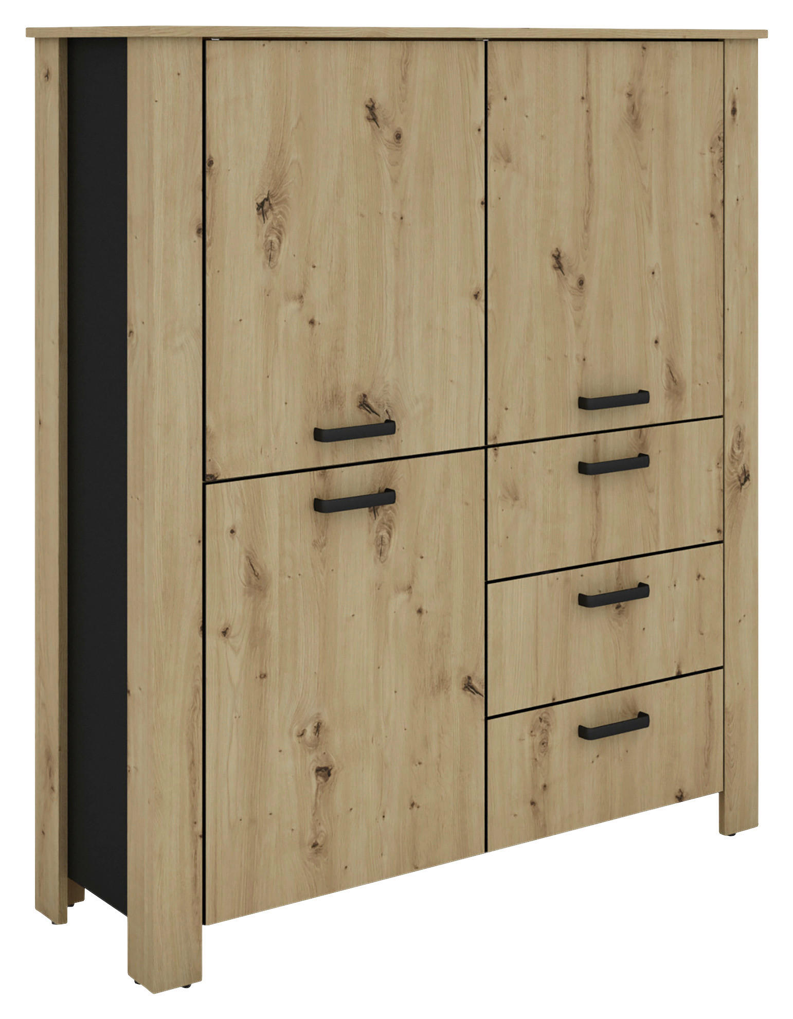 Highboard FARO Eiche schwarz B/H/T: ca. 120x137x40 cm FARO - Eiche/schwarz (120,00/137,00/40,00cm) - byLIVING