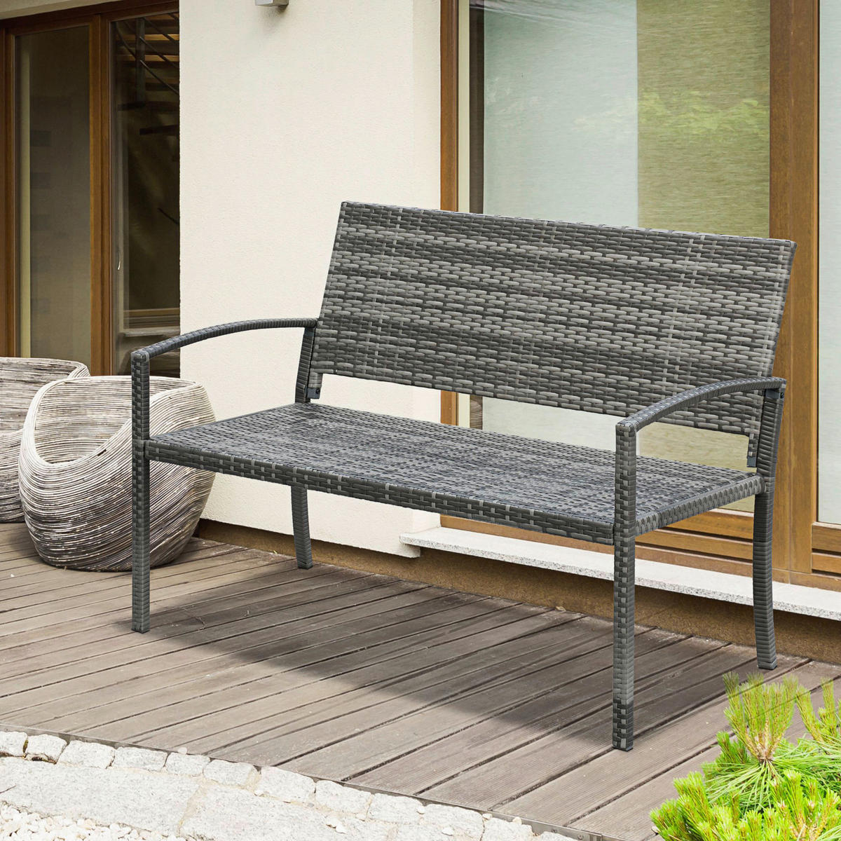 Outsunny Gartenbank grau Polyrattan B/H/L: ca. 60x122x85 cm Gartenbank - grau (85,00/60,00/122,00cm) - Outsunny