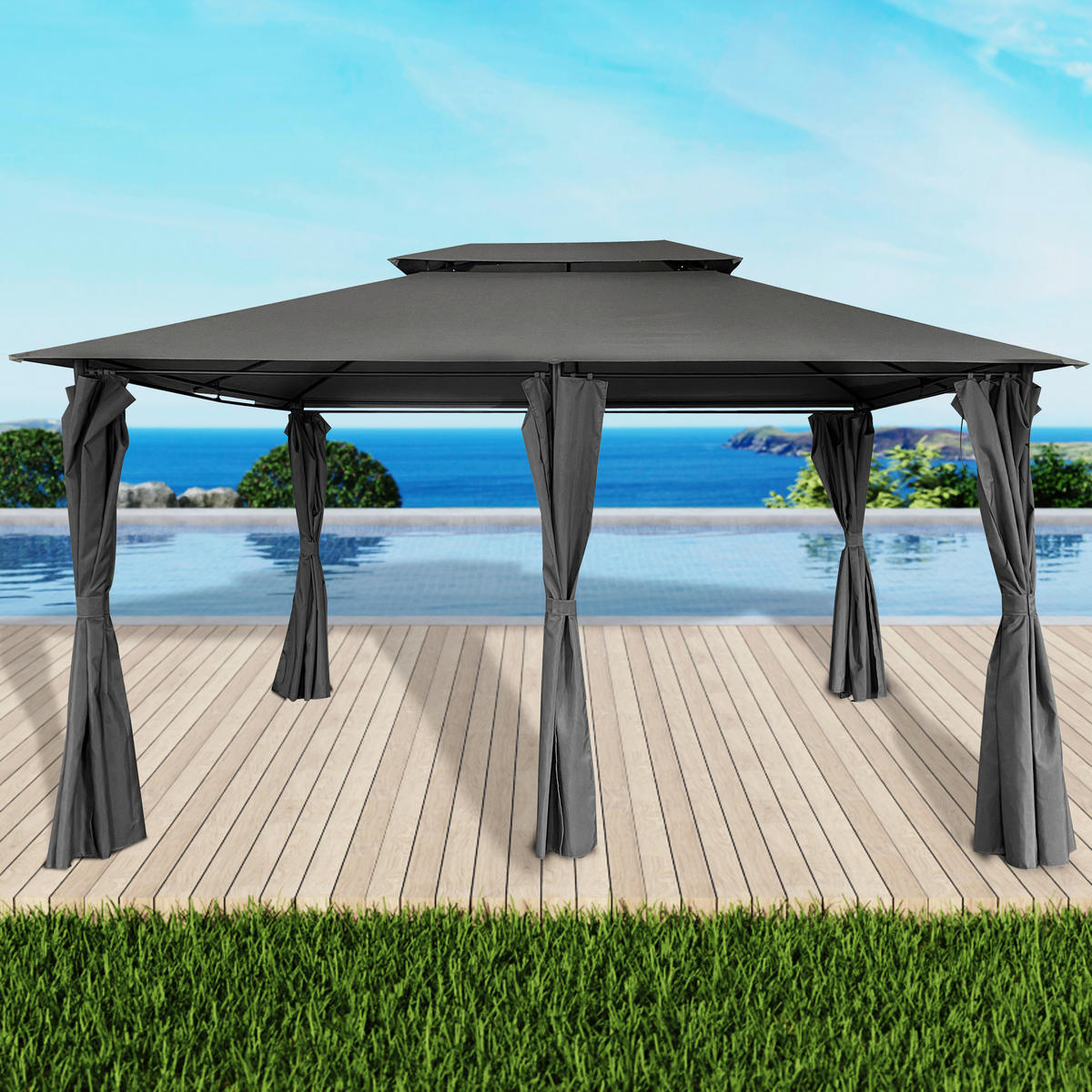 POCOline Pavillon schwarz Stahl B/H/L: ca. 400x270x300 cm Pavillon_Zeus - schwarz/dunkelgrau (300,00/400,00/270,00cm) - POCOline