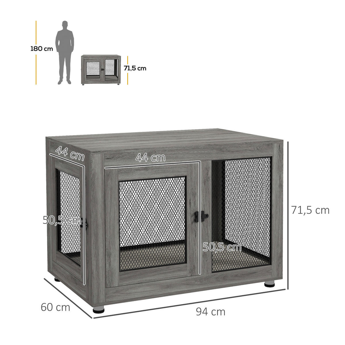 PawHut Hundekäfig grau Spanplatte B/H/L: ca. 60x71,5x94 cm Hundekäfig - grau (94,00/60,00/71,50cm) - PawHut