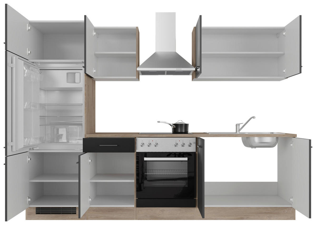 Küchenblock Capri schwarz matt B/H/T: ca. 270x200x60 cm Capri - schwarz/Oak (270,00/200,00/60,00cm) - Flex-Well