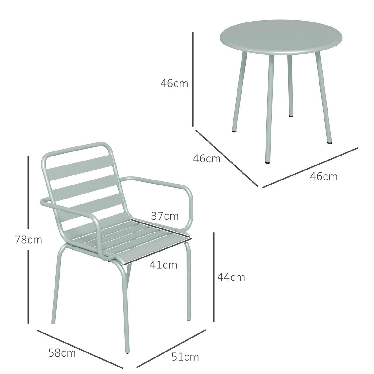 Outsunny Bistro-Set grün Stahl B/H/L: ca. 58x78x51 cm Bistro-Set - grün (51,00/58,00/78,00cm) - Outsunny