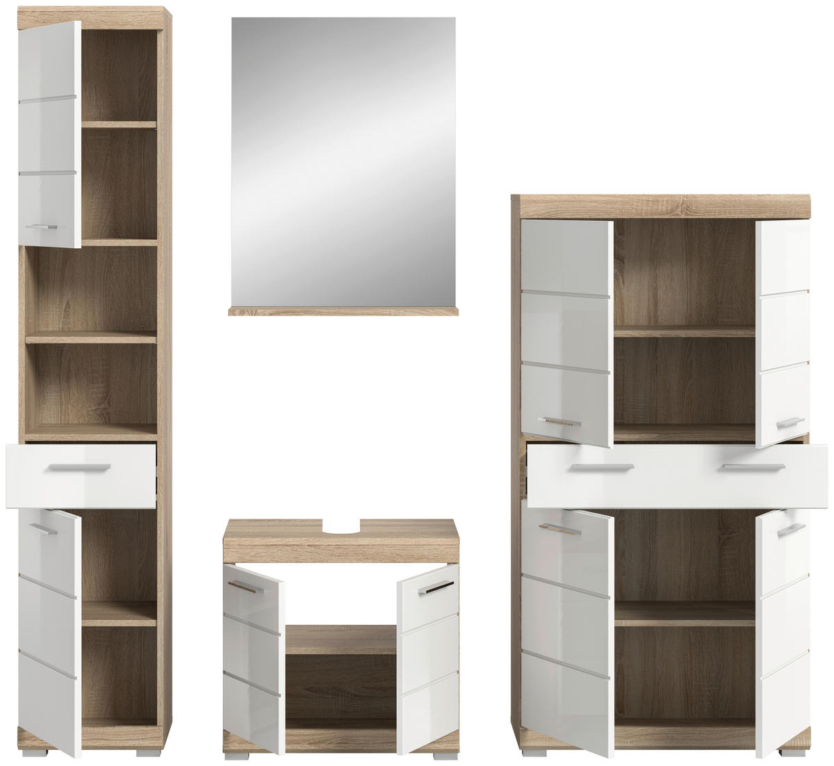 Badezimmer-Set Lambada Eiche Sonoma Nachbildung weiß Hochglanz B/H/T: ca. 186x191x34 cm Lambada - Eiche/weiß (186,00/191,00/34,00cm) - xonox.home