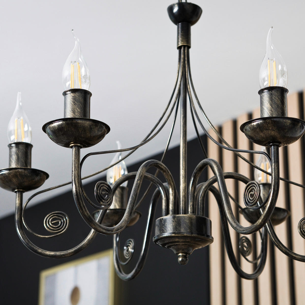 Lamkur Kronleuchter schwarz Stahl B/H/L: ca. 57x72x57 cm E14 6 Brennstellen DONATO - schwarz (57,00/57,00/72,00cm) - Lamkur