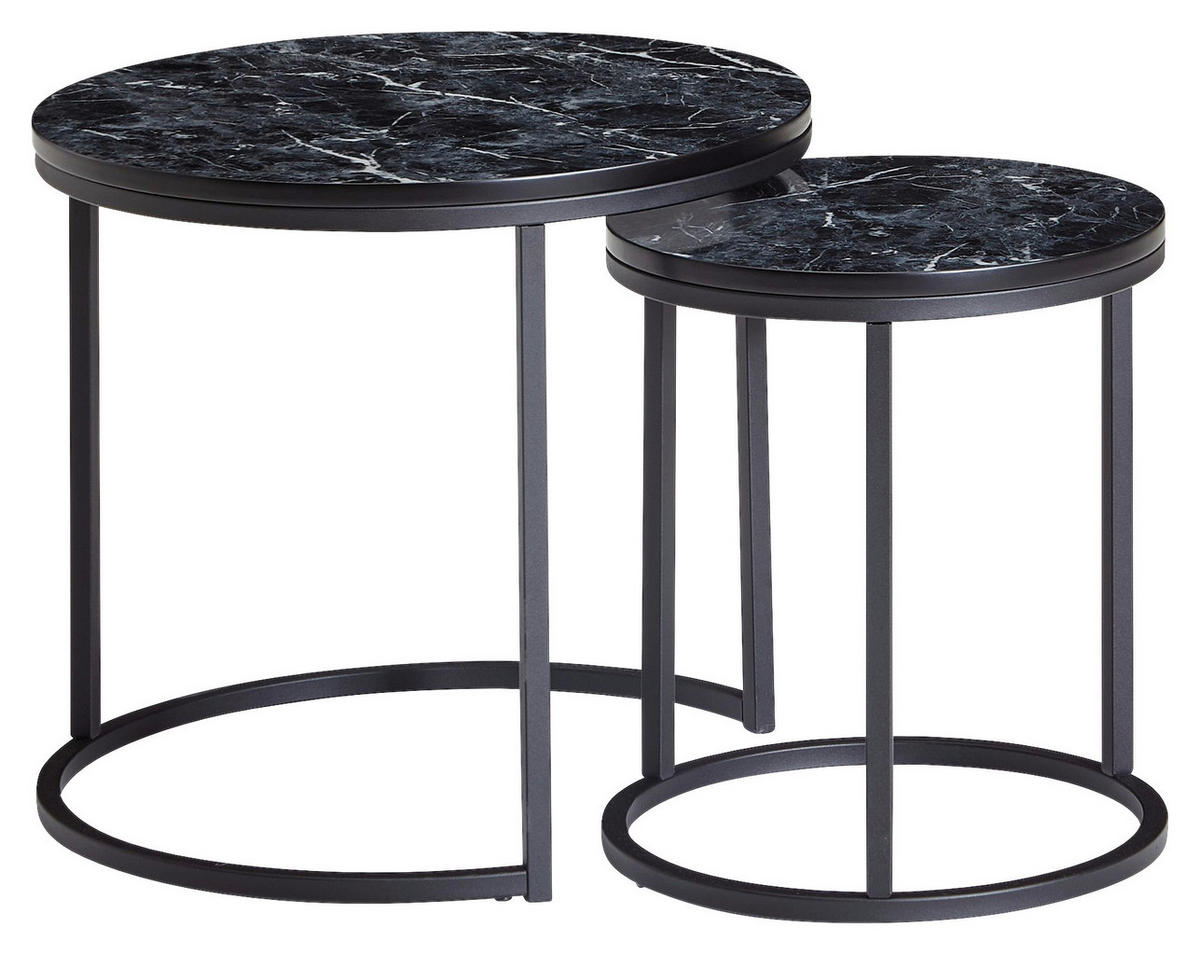 Couchtisch 2er-Set. schwarz Marmor Optik schwarz 2er-Set. - schwarz - Wohnling