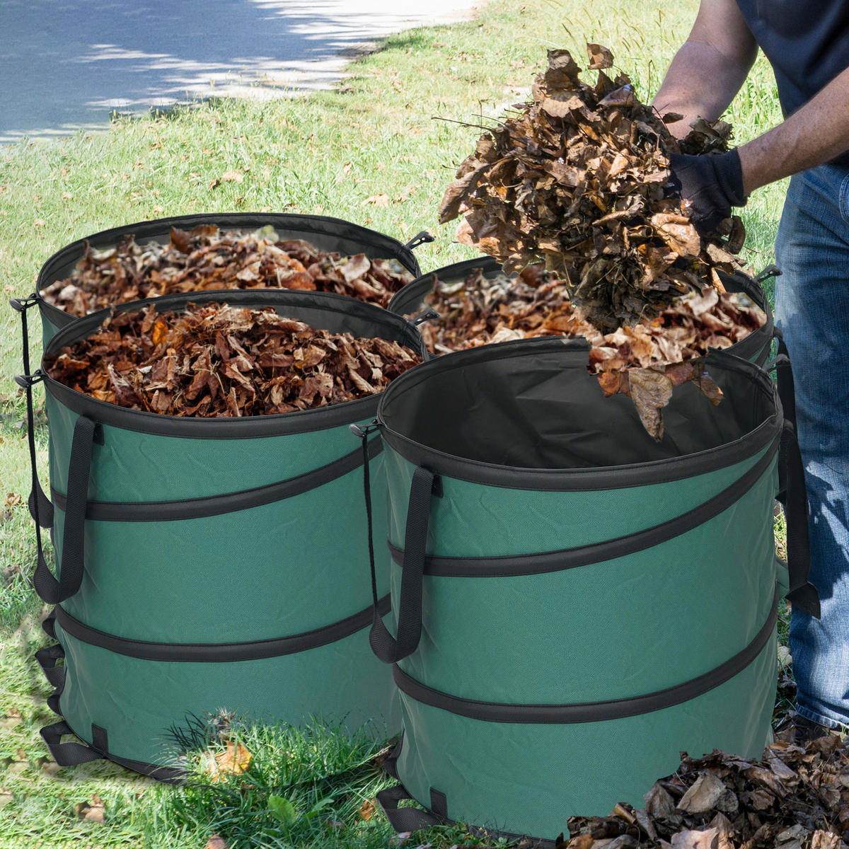 Outsunny Gartenabfallsack 4er Set grün B/H/L: ca. 47x50x47 cm Gartenabfallsack 4x 160l - grün (47,00/47,00/50,00cm) - Outsunny