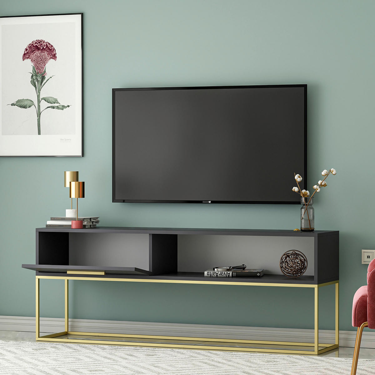 TV-Lowboard Mira anthrazit B/H/T: ca. 160x60x35 cm Mira - anthrazit (160,00/60,00/35,00cm) - moebel17