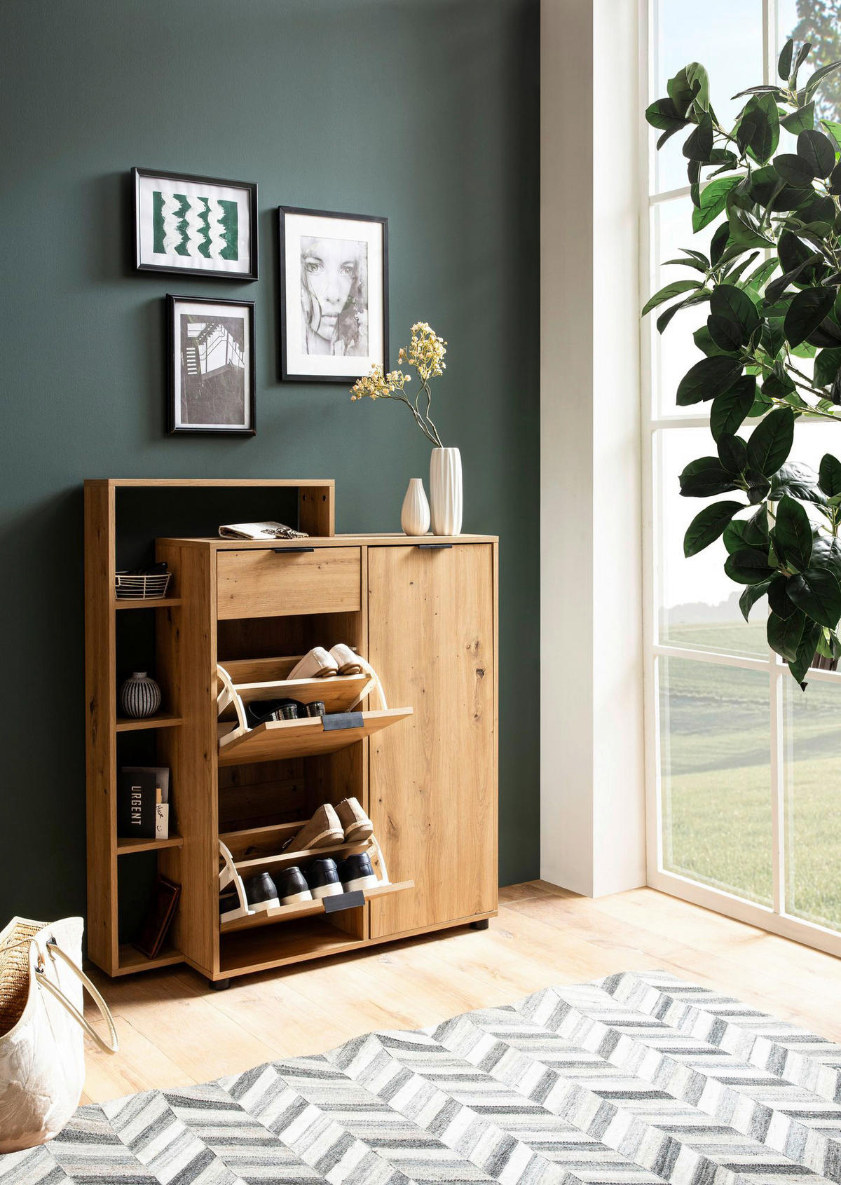 Schuhschrank natur Eiche Optik B/H/T: ca. 98x110x30 cm Schuhschrank - natur (98,00/110,00/30,00cm) - Wohnling