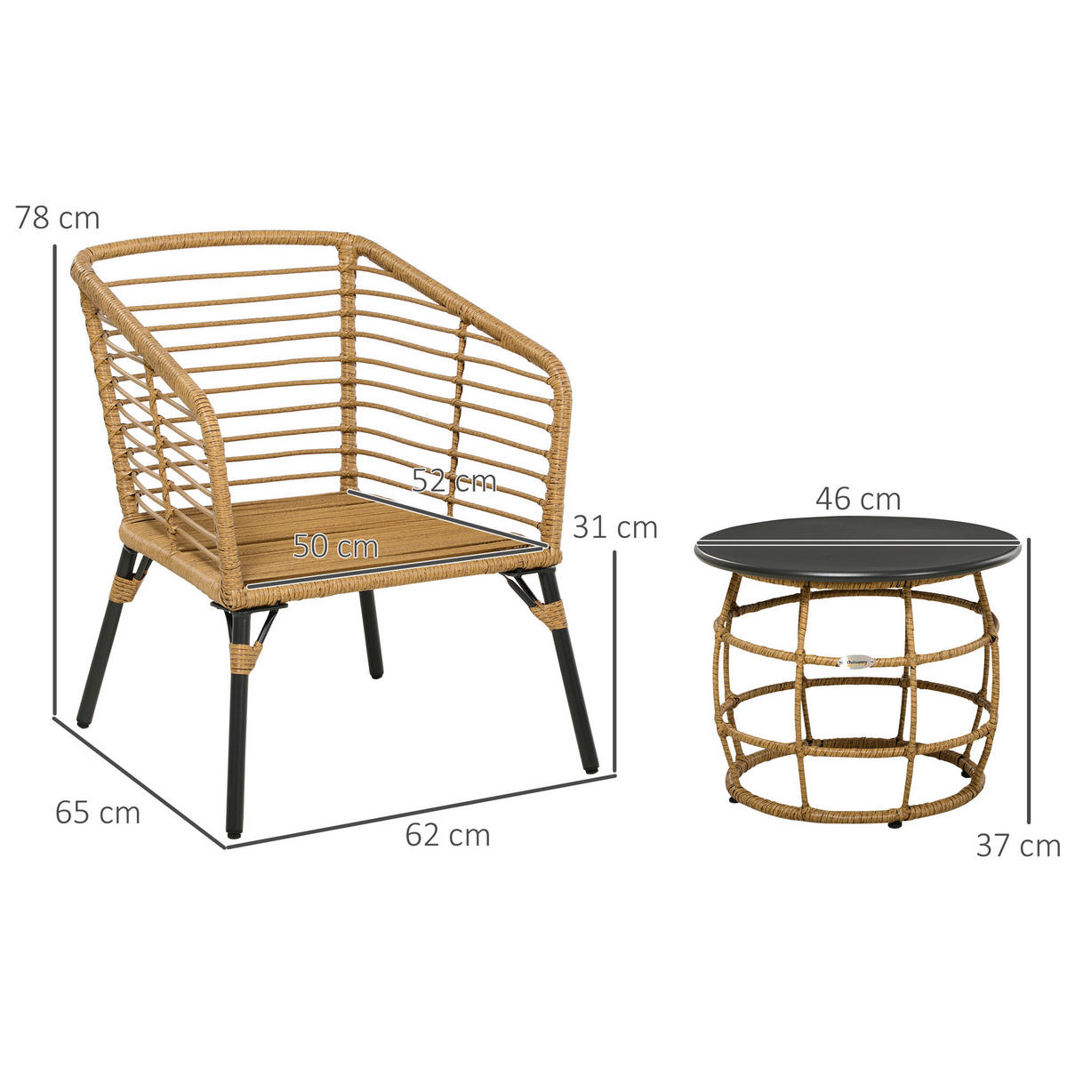 Outsunny Sitzgruppe dunkelgrau Edelstahl B/H/L: ca. 65x62x78 cm Rattan_Gartenmöbel-Set - sand/dunkelgrau (78,00/65,00/62,00cm) - Outsunny