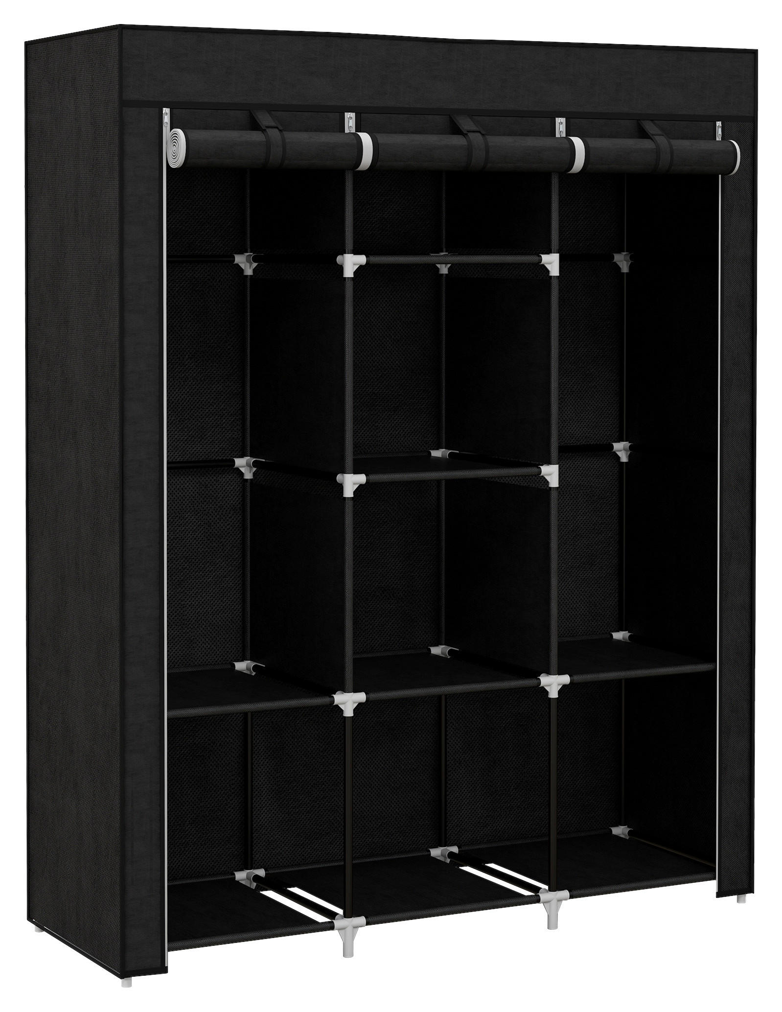 HOMCOM Kleiderschrank schwarz Edelstahl B/H/L: ca. 43x125x162,5 cm Stoffschrank - schwarz (162,50/43,00/125,00cm) - HOMCOM
