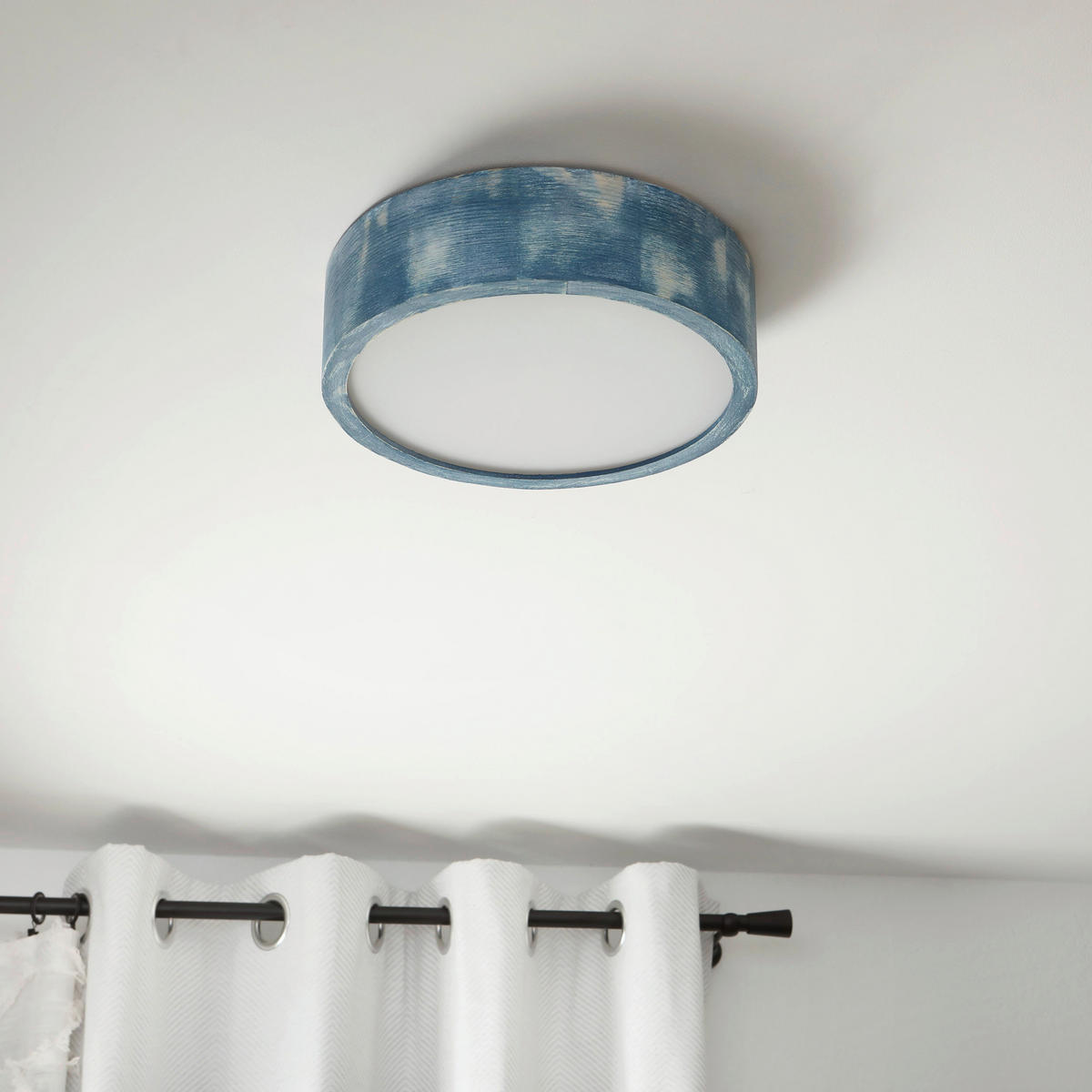 Lamkur Deckenleuchte hellbraun blau Glas Holz B/H/L: ca. 28x28x10 cm 1 Brennstellen Eveline - blau/hellbraun (10,00/28,00/28,00cm) - Lamkur