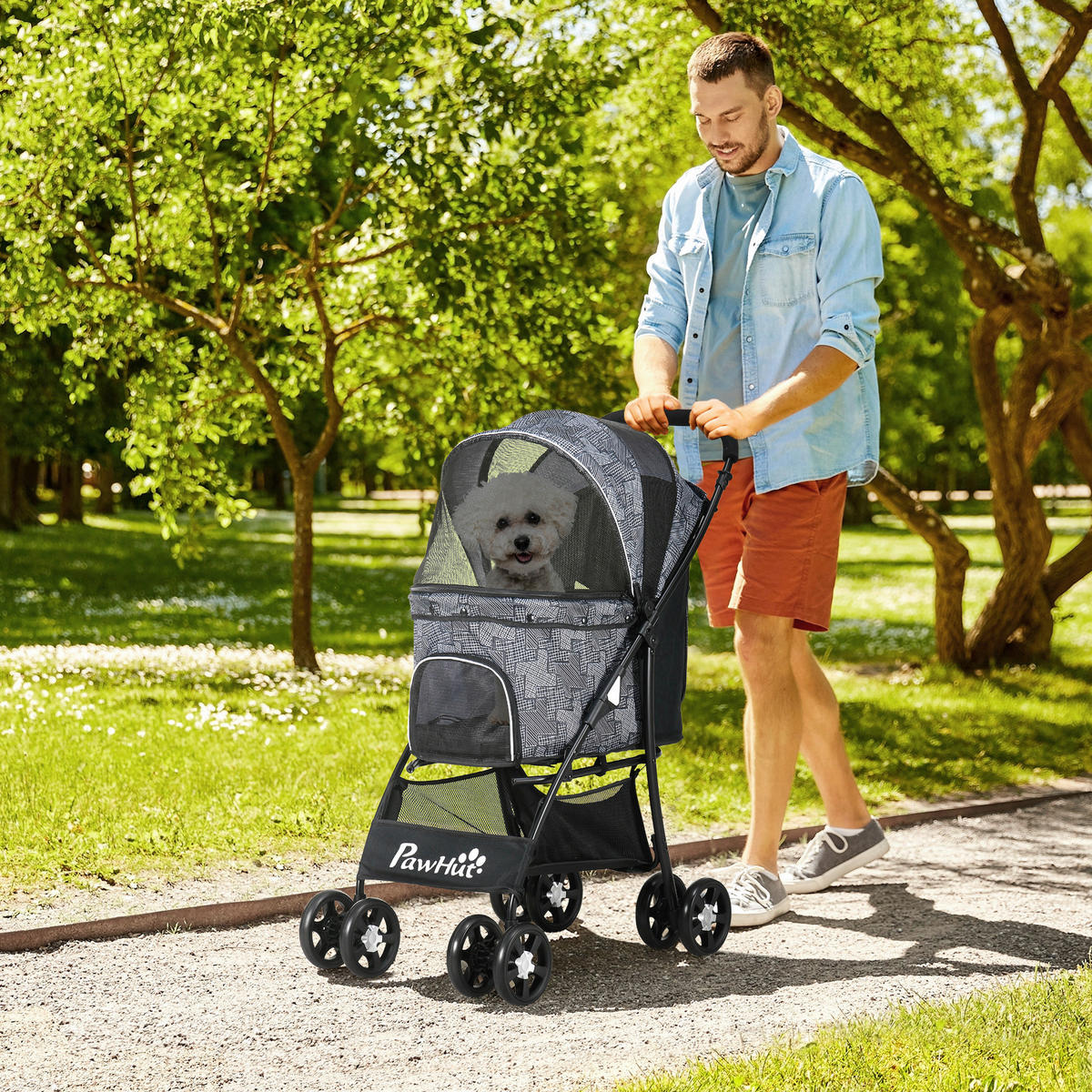 PawHut Hunde-Zubehör schwarz Polyester B/H/L: ca. 48x81x99 cm Hundetrolley - schwarz (99,00/48,00/81,00cm) - PawHut