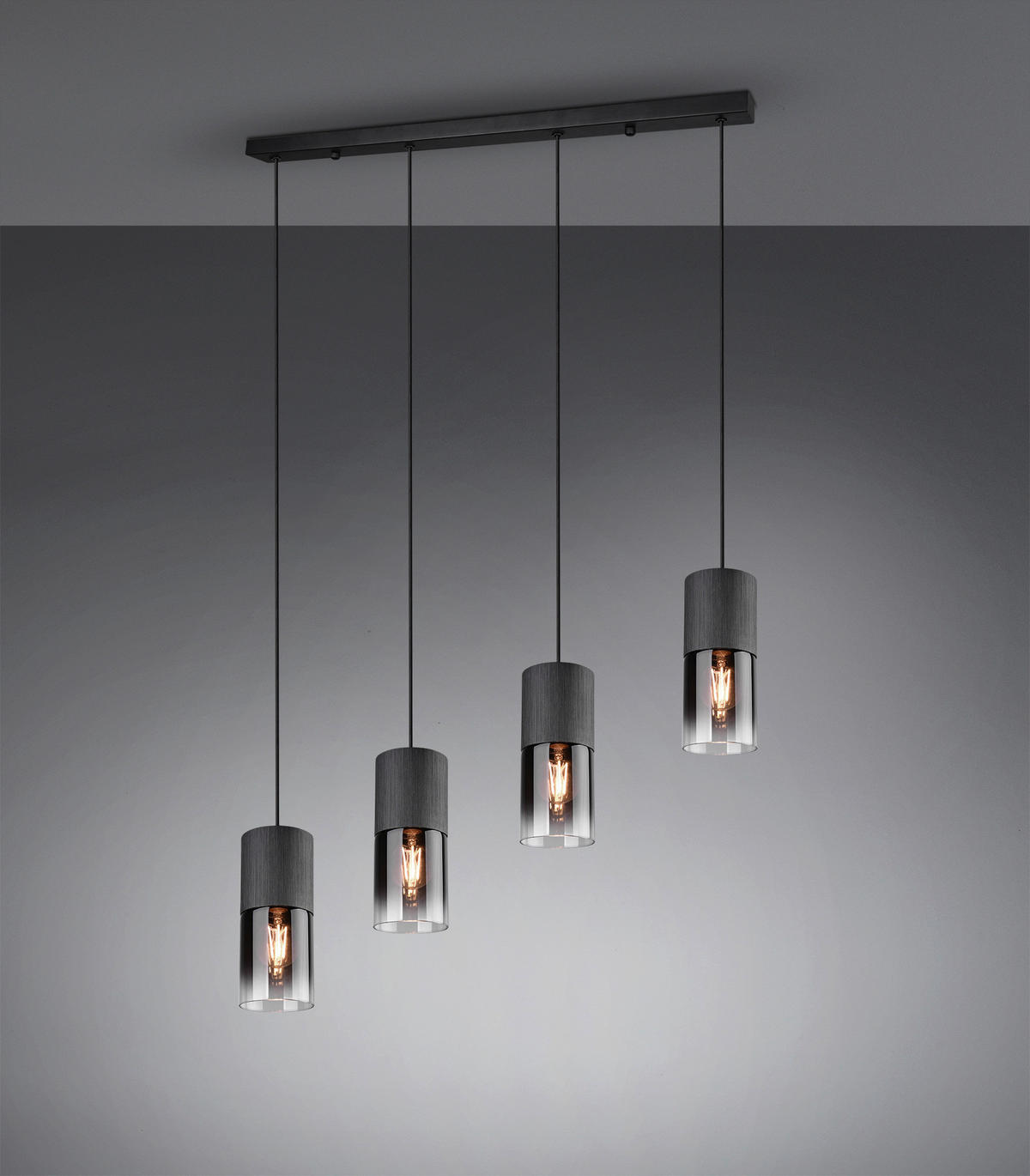 Reality Pendelleuchte 310600432 schwarz Rauch Metall Glas B/H/D: ca. 81x150x10 cm E27 4 Brennstellen Pendelleuchte_Robin - schwarz/Rauch (10,00/150,00cm) - Reality
