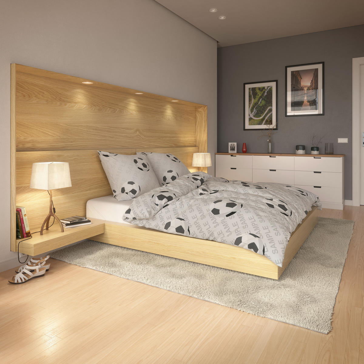 Microfaser Bettwäsche Jugendbettwäsche Fußball - weiß/schwarz (135,00/200,00cm)