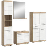 Badezimmer-Set Lambada Eiche Sonoma Nachbildung weiß Hochglanz B/H/T: ca. 186x191x34 cm Lambada - Eiche/weiß (186,00/191,00/34,00cm) - xonox.home
