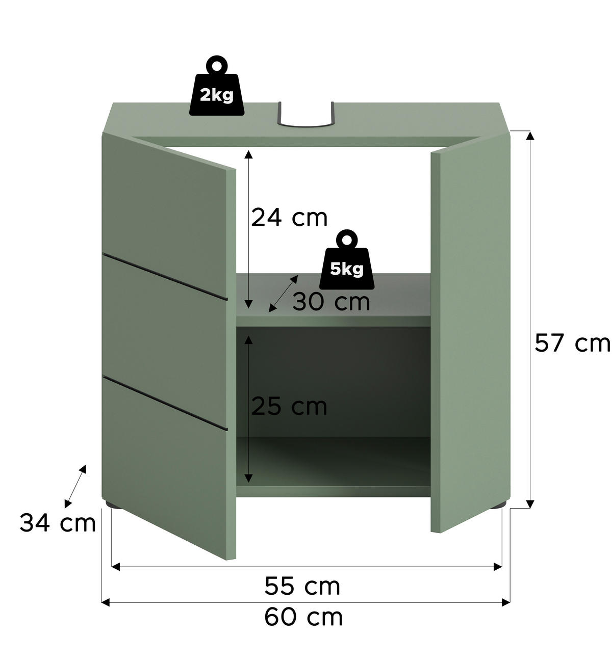 Waschbeckenunterschrank VIRA grün schwarz B/H/T: ca. 60x57x34 cm VIRA - schwarz/grün (60,00/57,00/34,00cm) - xonox.home