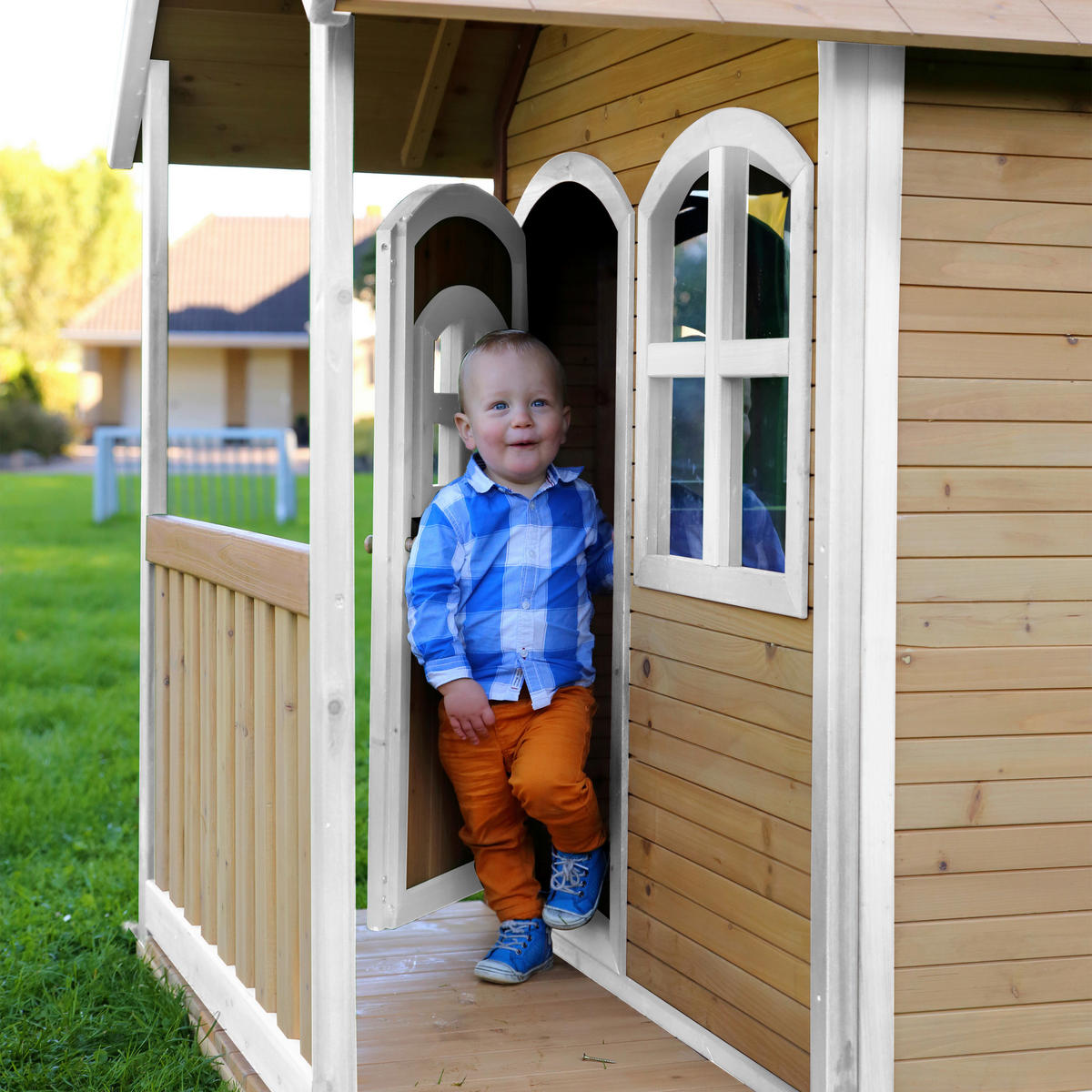 AXI Spielhaus Tom braun B/H/L: ca. 287x231x191 cm Tom - braun/weiß (191,00/287,00/231,00cm) - AXI